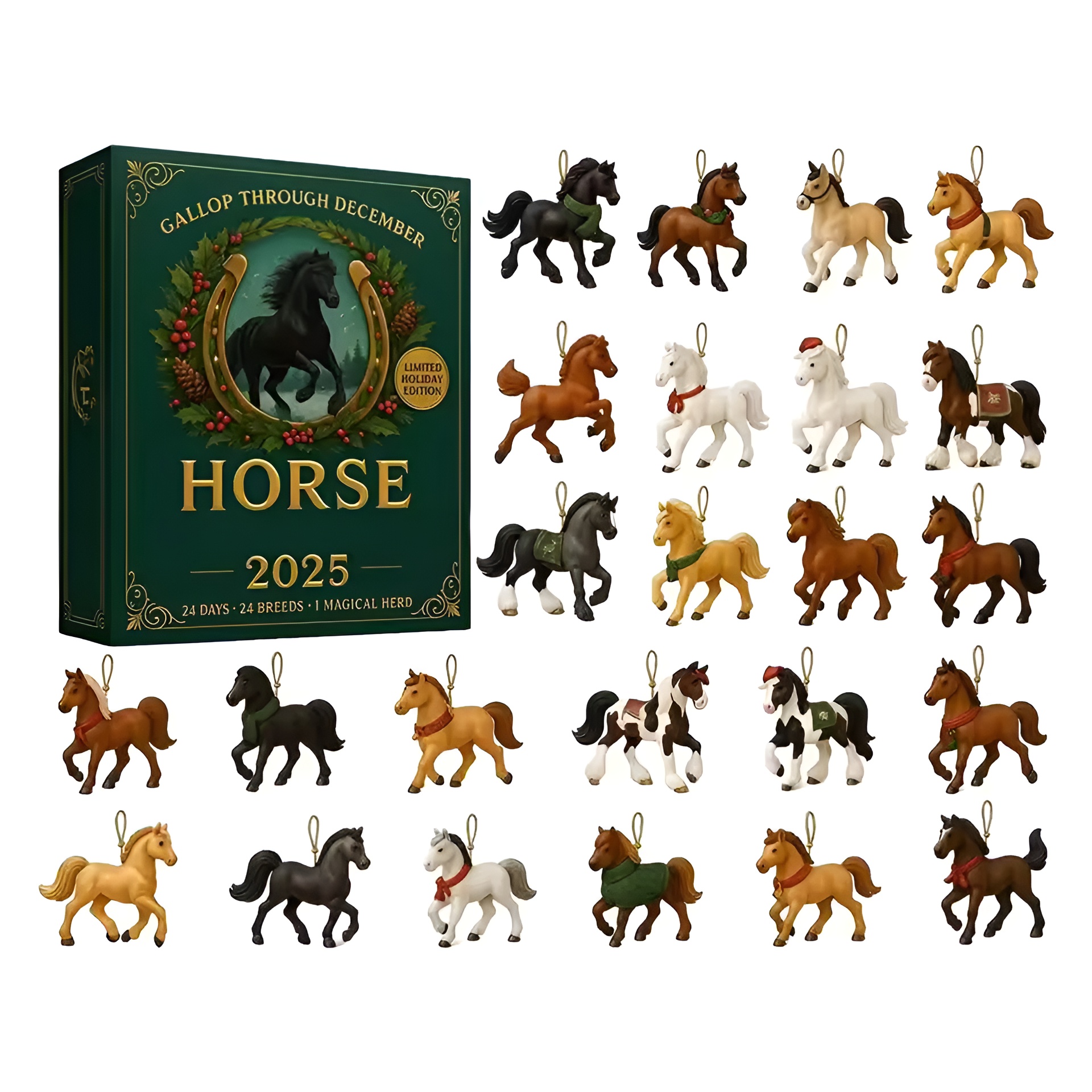 Christmas Calendar Advent 2D Christmas Tree Decorations Horse Pendant 2025