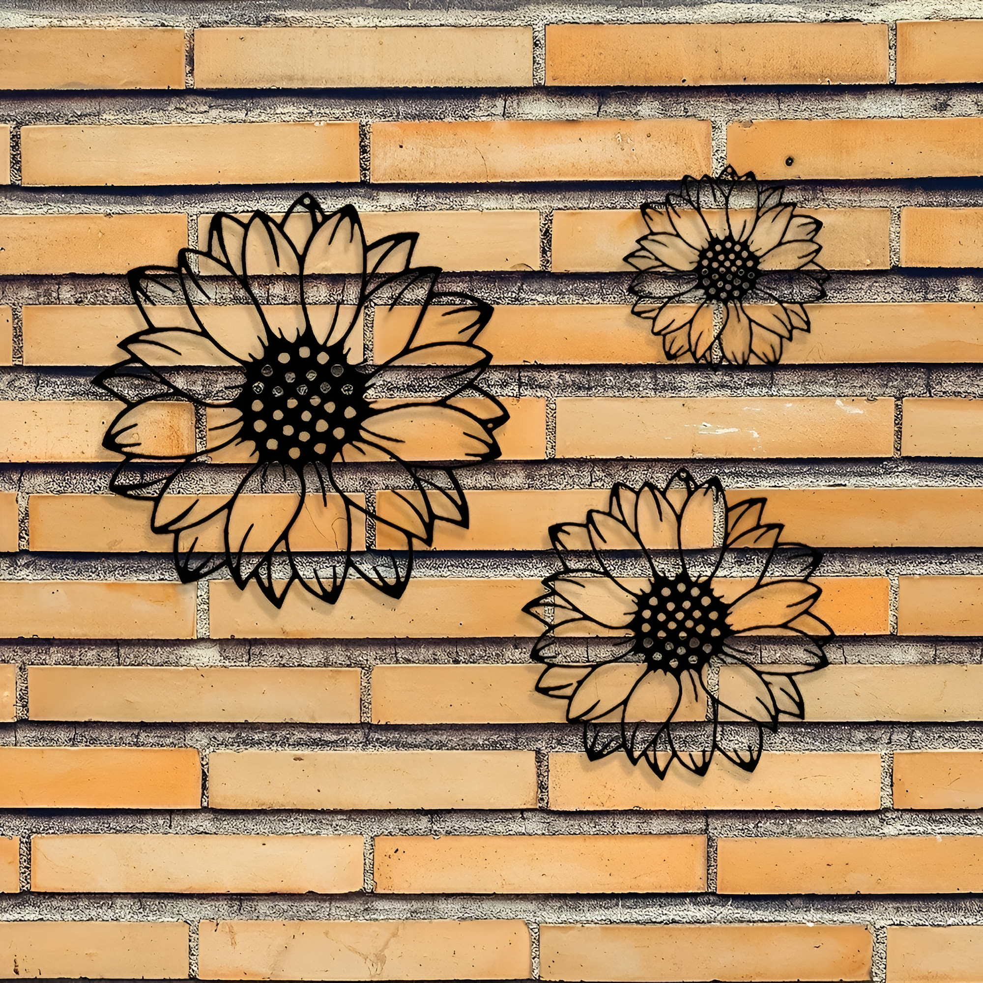 3pcs Metal Sunflower Wall Art, Countryside Garden Decor, Outdoor Fence Hanging