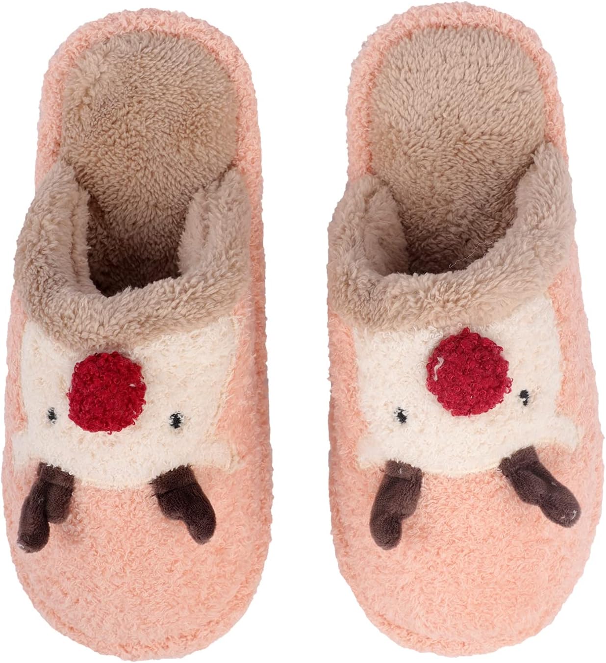 Christmas Reindeer Antler Themed Plush Fuzzy Warm Indoor Slippers For Women