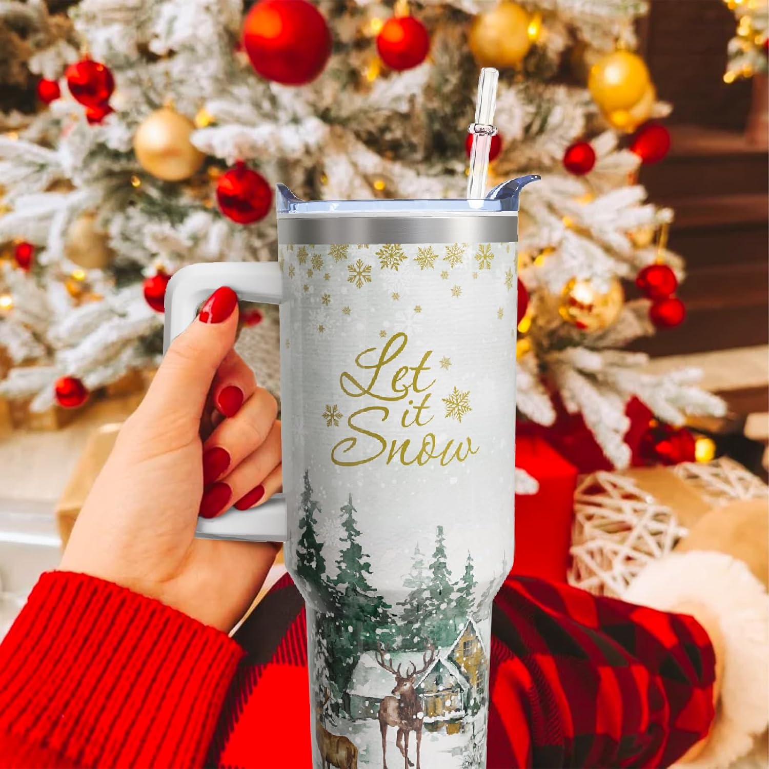 40 oz Christmas Deer Tree Stainless Steel Vacuum Insulated Travel Tumbler