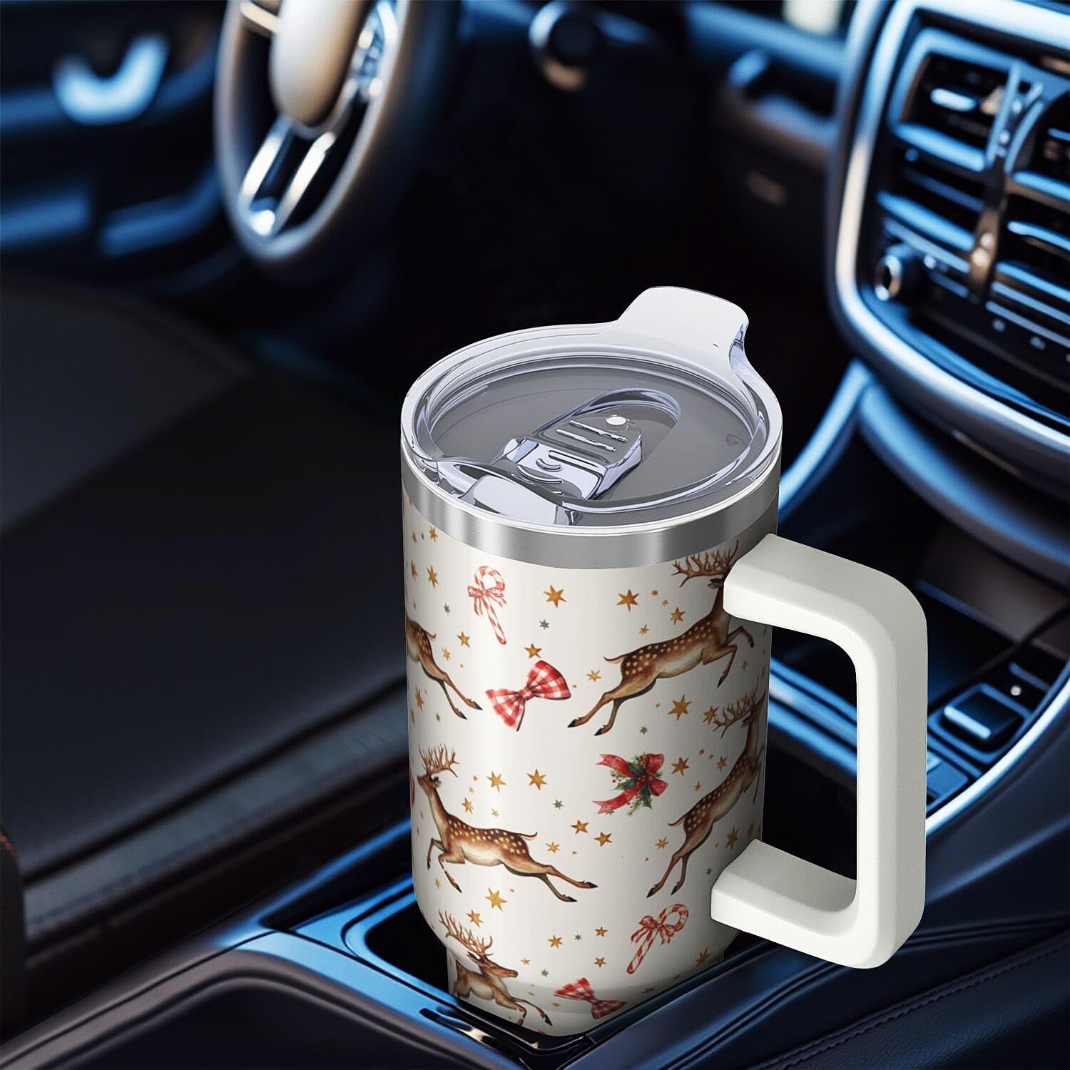 40 oz Christmas Reindeer Star Insulated Tumbler with Handle and Straw