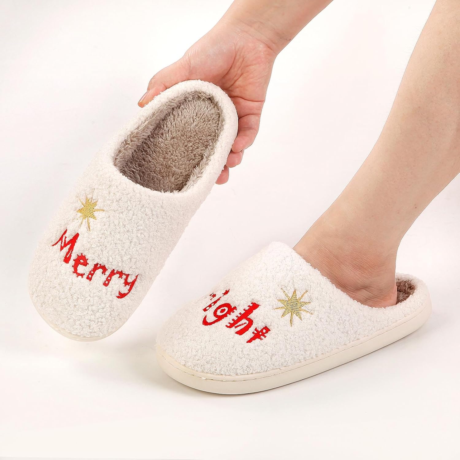Christmas Fuzzy Memory Foam House Slippers for Women and Men