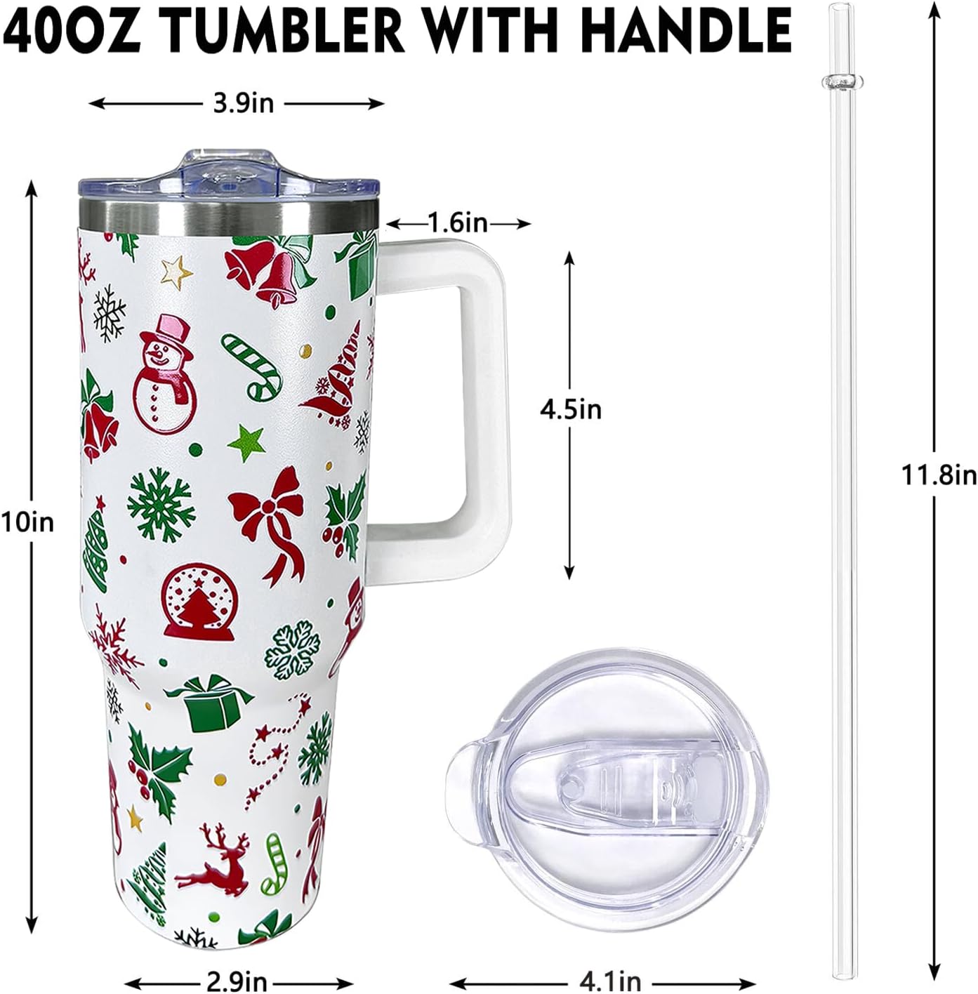 40 oz Christmas Snowman Snowflake Reindeer Stainless Steel Insulated Travel Tumbler