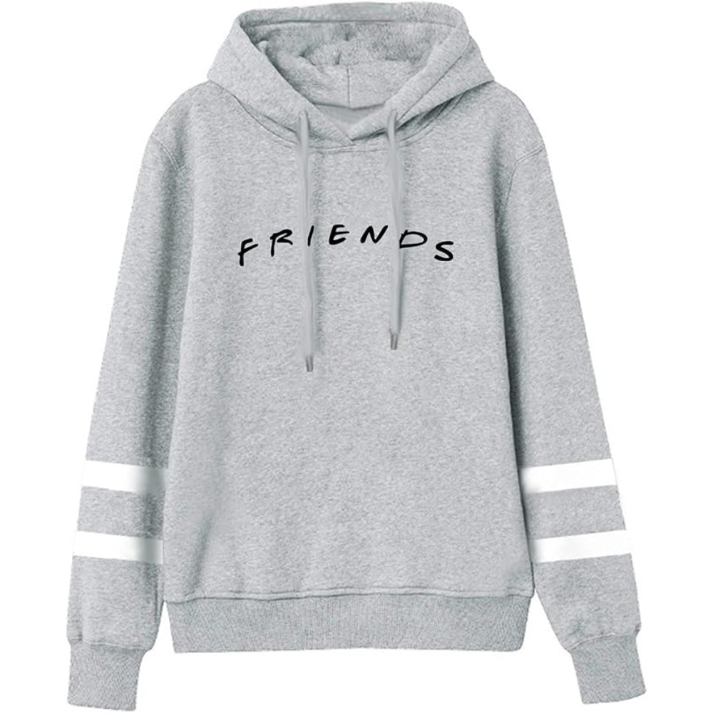 Casual Friends Inspired Hoodie With Striped Sleeves Gray