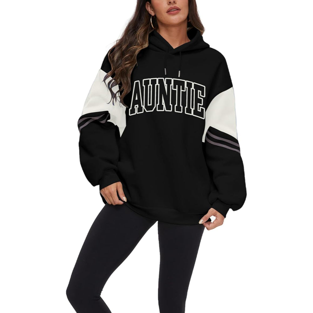Comfy Hoodie With Bold Letter Print Black