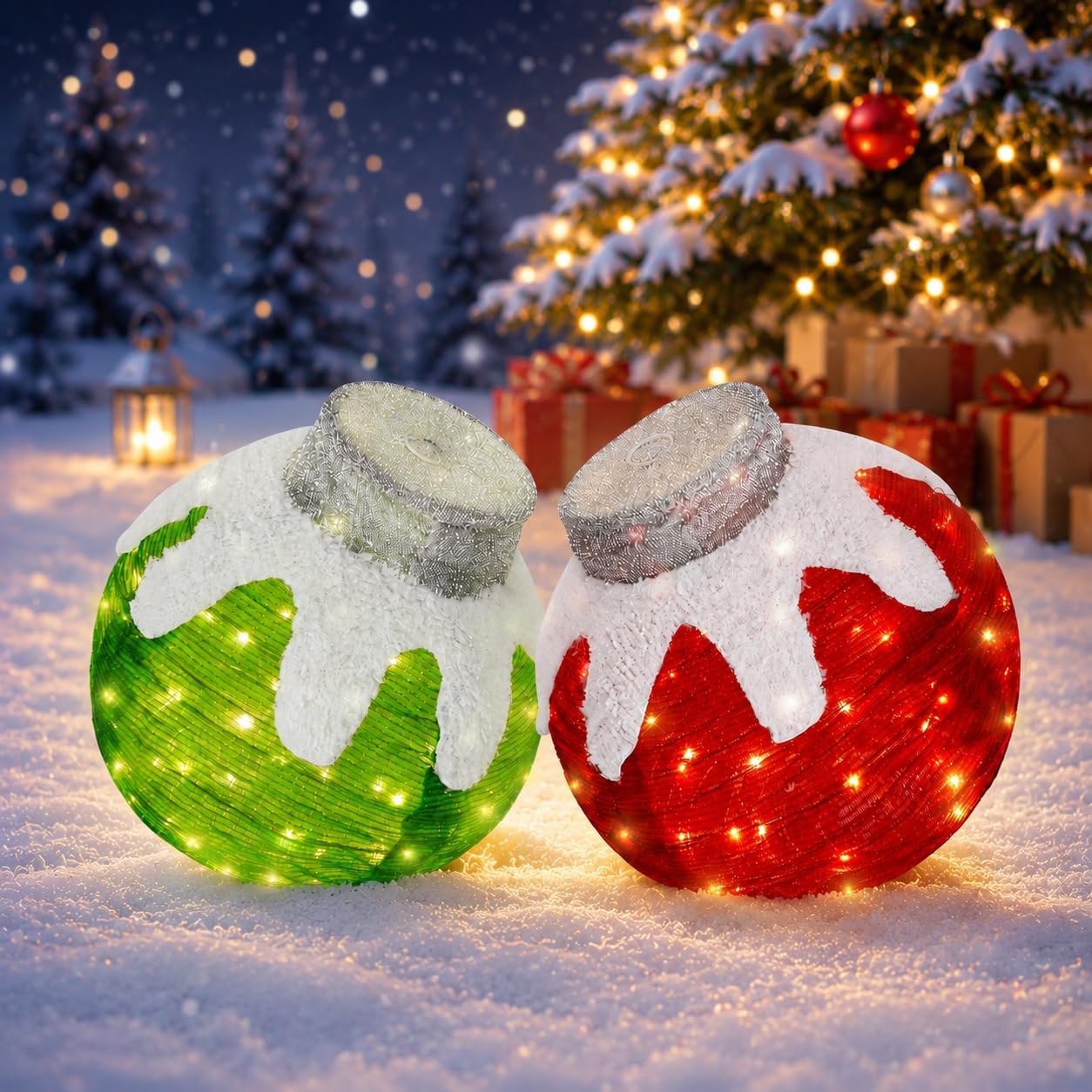 2 Piece Lighted Christmas Ball Ornaments with LED Lights for Outdoor Decor