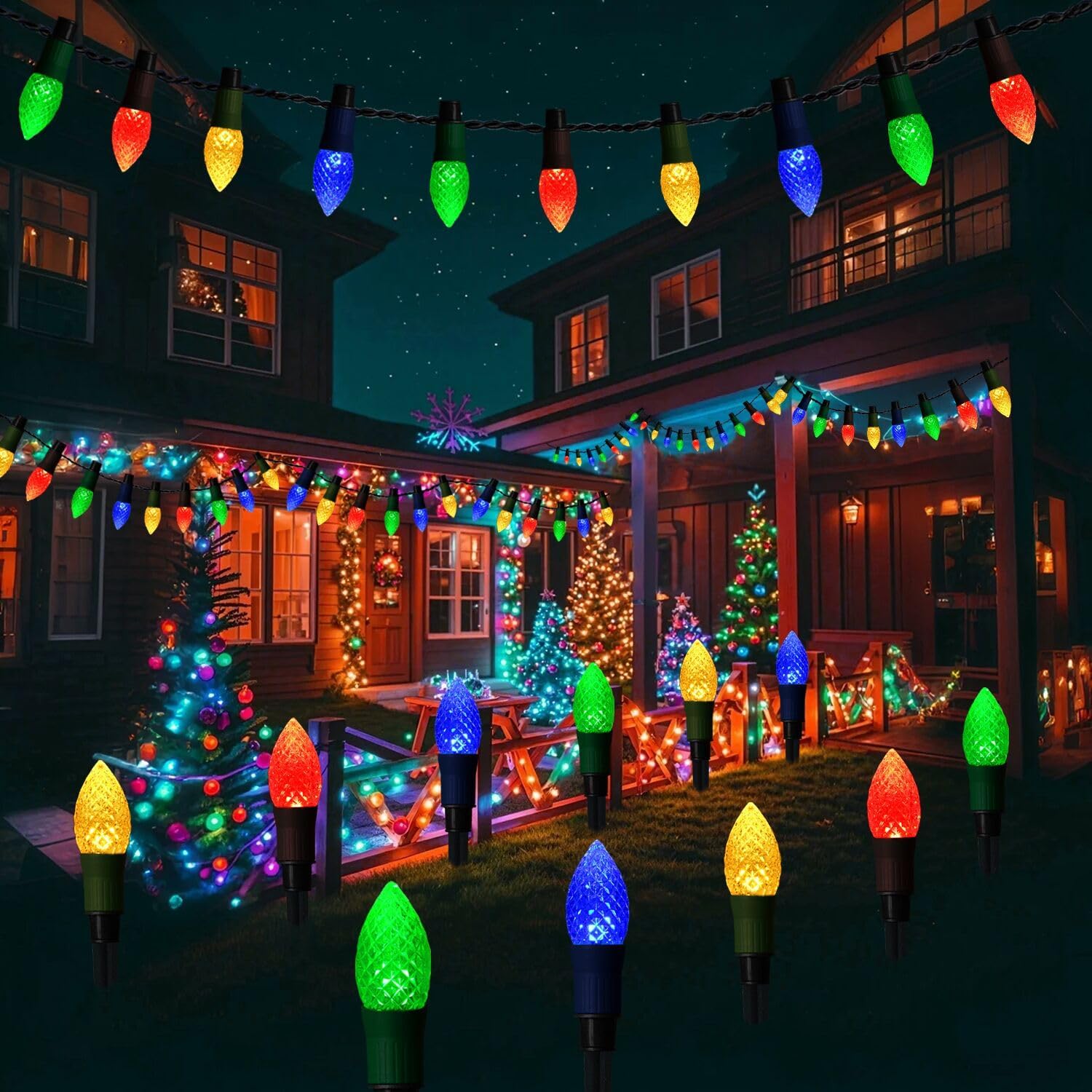 Solar Christmas Pathway String Lights with Stakes for Outdoor Decor