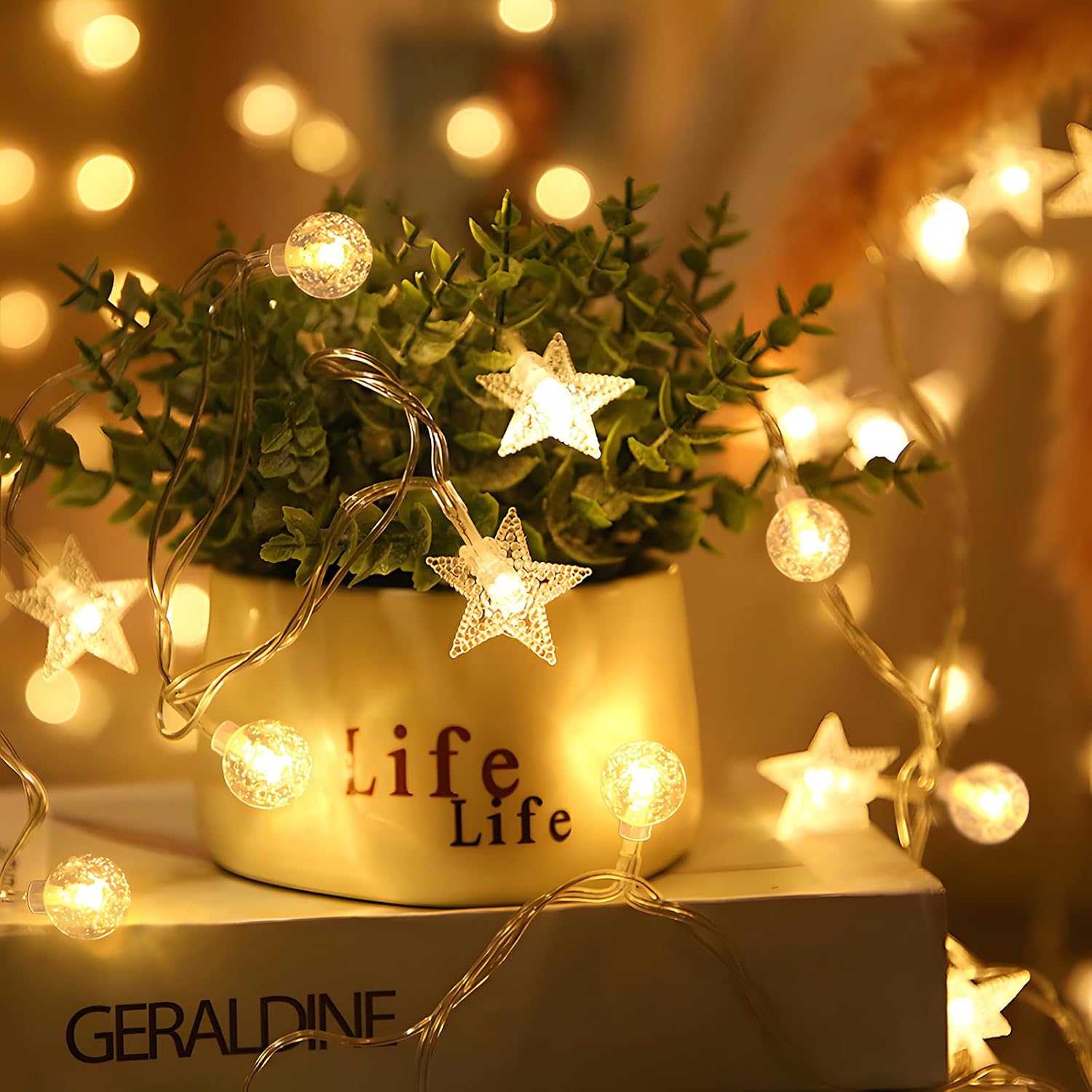 Crystal Globe and Star String Lights with Remote Timer for Indoor and Outdoor Decor