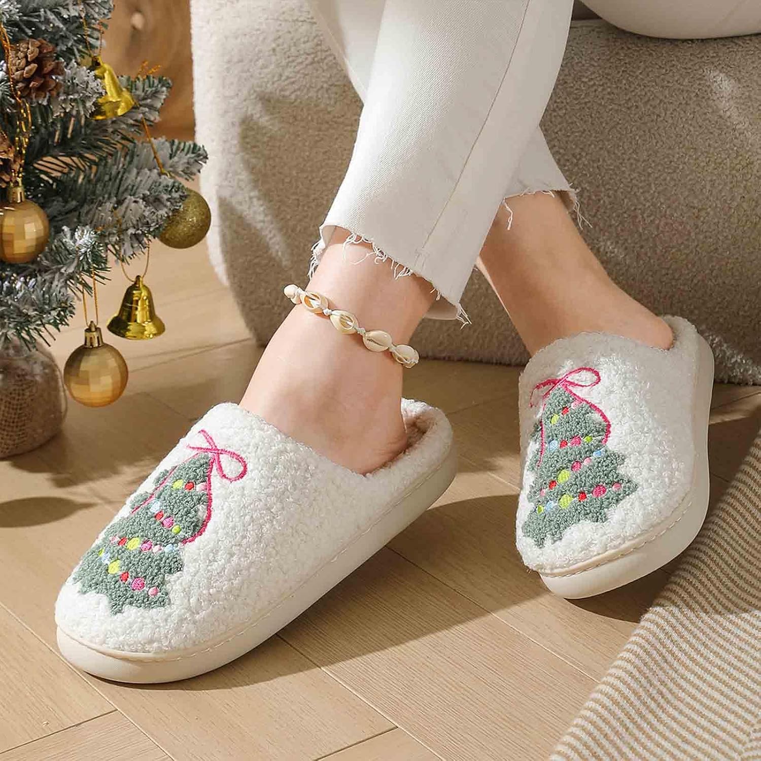 Christmas House Slippers for Women and Men Indoor Outdoor Winter Shoes