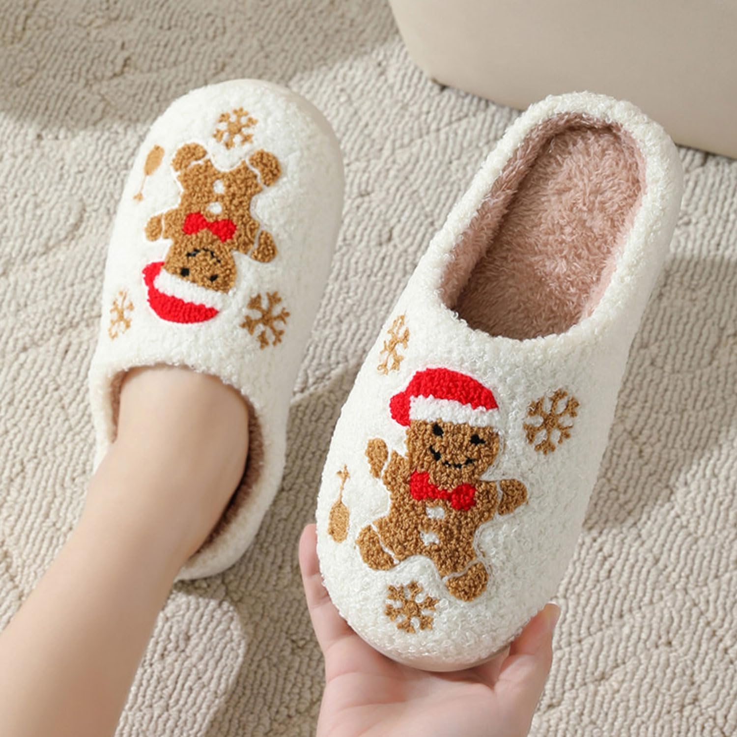 Christmas Fuzzy Warm Slip On House Slippers for Women and Men
