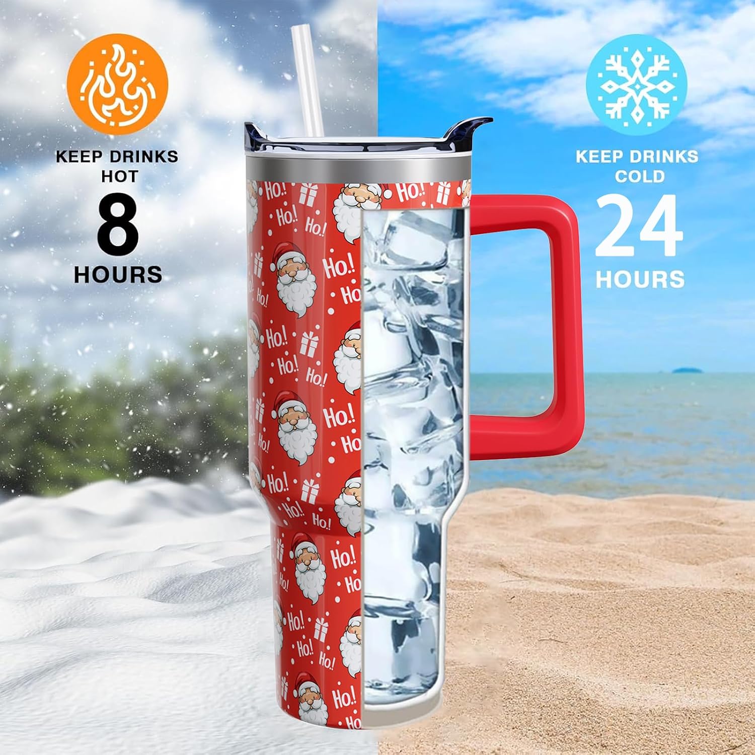 Christmas 40 oz Tumbler with Handle and Straw