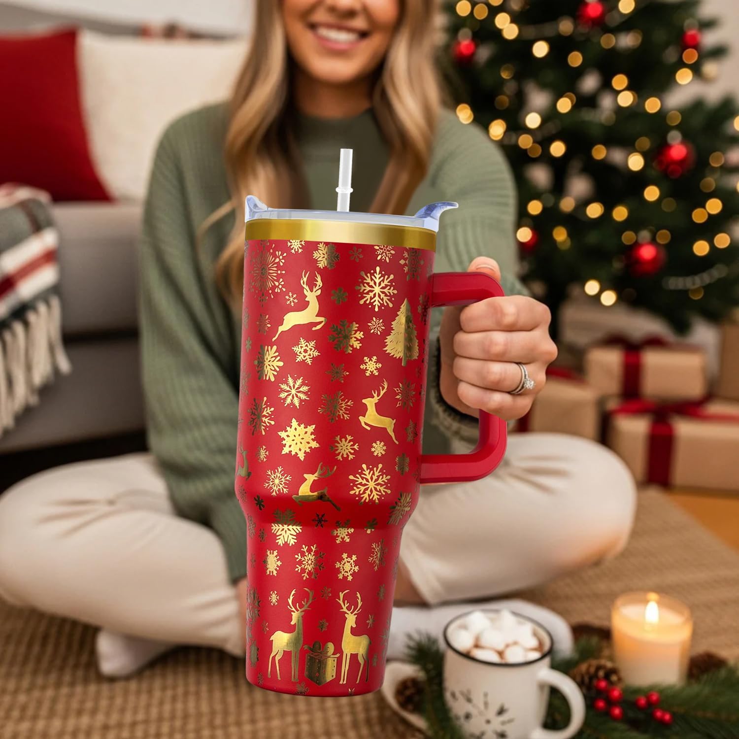 40 oz Christmas Snowflake Reindeer Stainless Steel Insulated Travel Tumbler