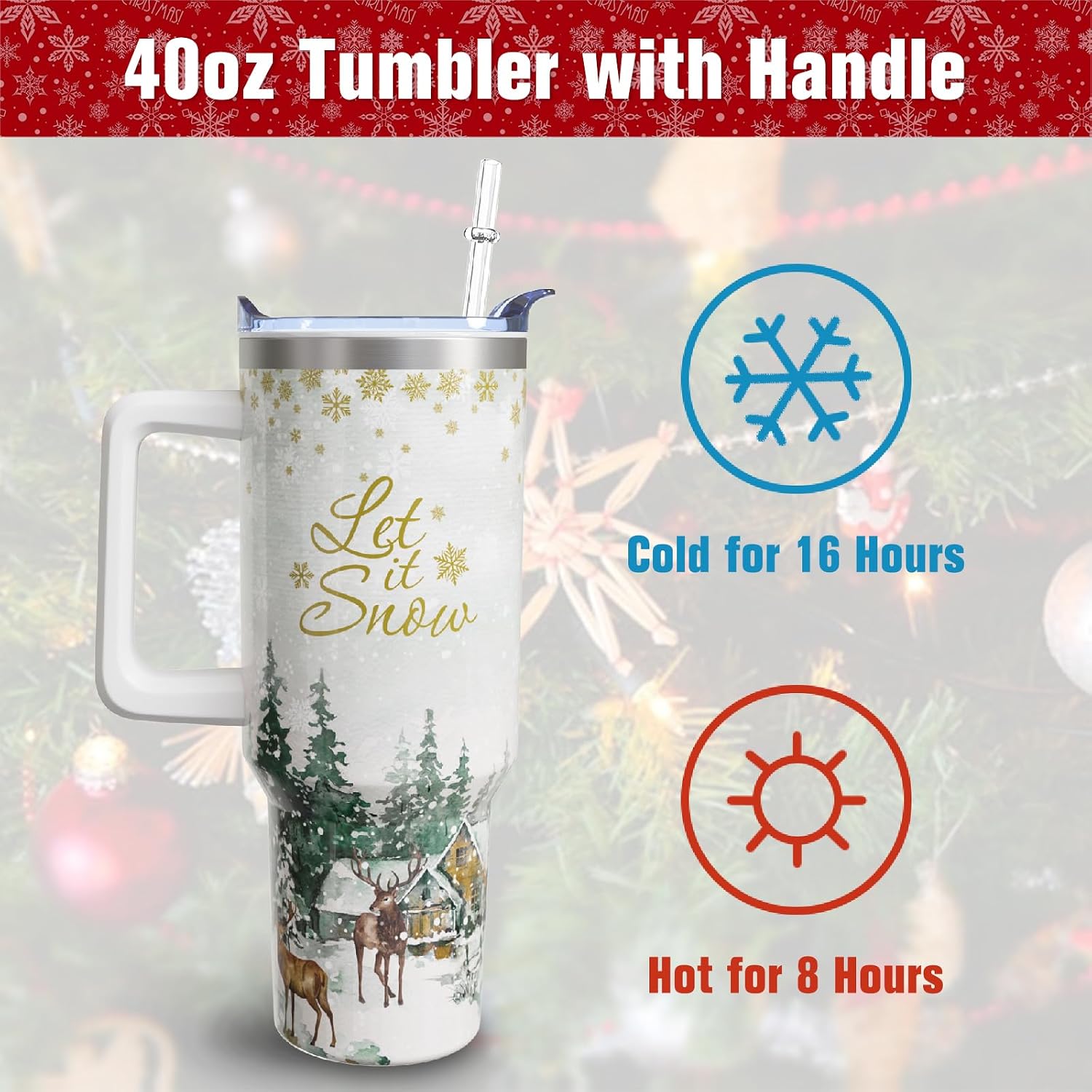40 oz Christmas Deer Tree Stainless Steel Vacuum Insulated Travel Tumbler