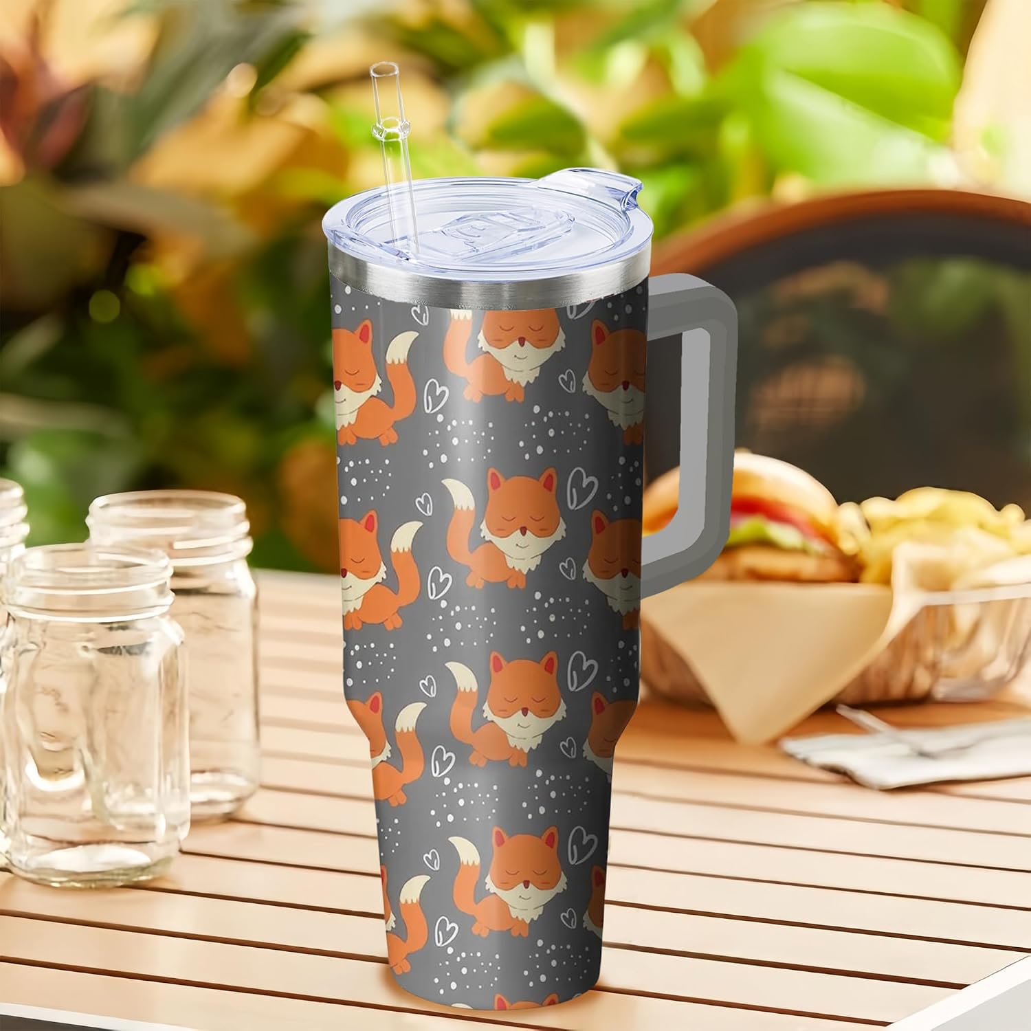 40 oz Christmas Snowflake Stainless Steel Insulated Tumbler with Handle and Straw