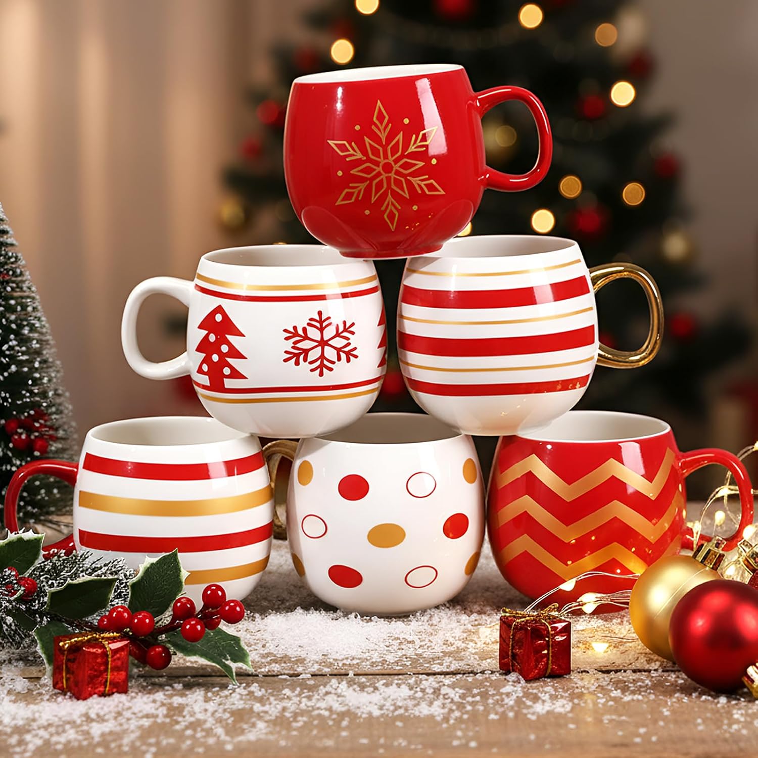 6 Pieces Christmas Ball Coffee Mug Set