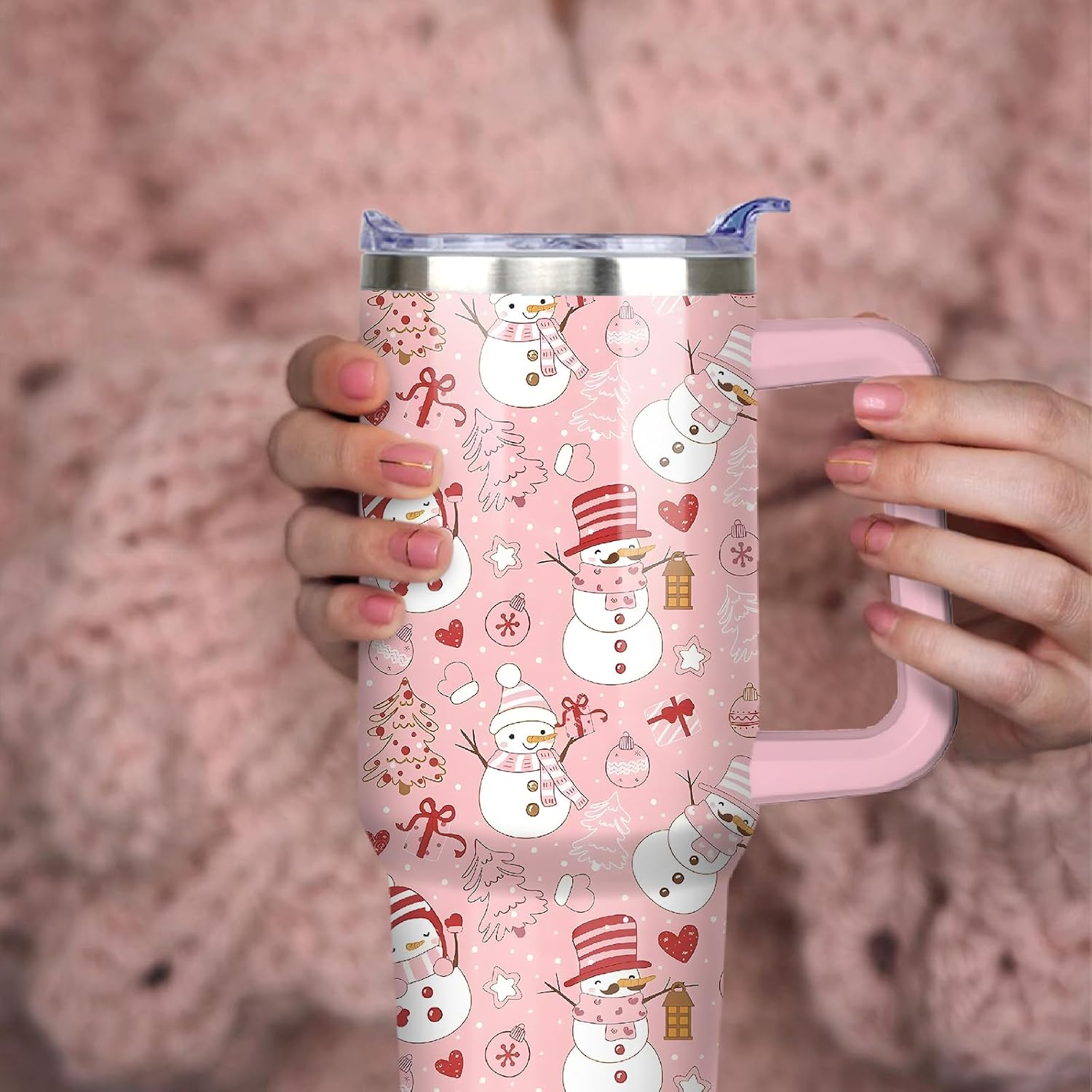 40 oz Christmas Snowman Stainless Steel Insulated Tumbler with Handle and Straw
