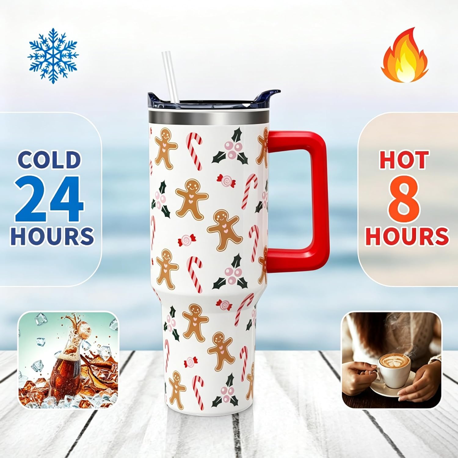 Christmas 40 oz Insulated Tumbler with Handle Lid and Straw