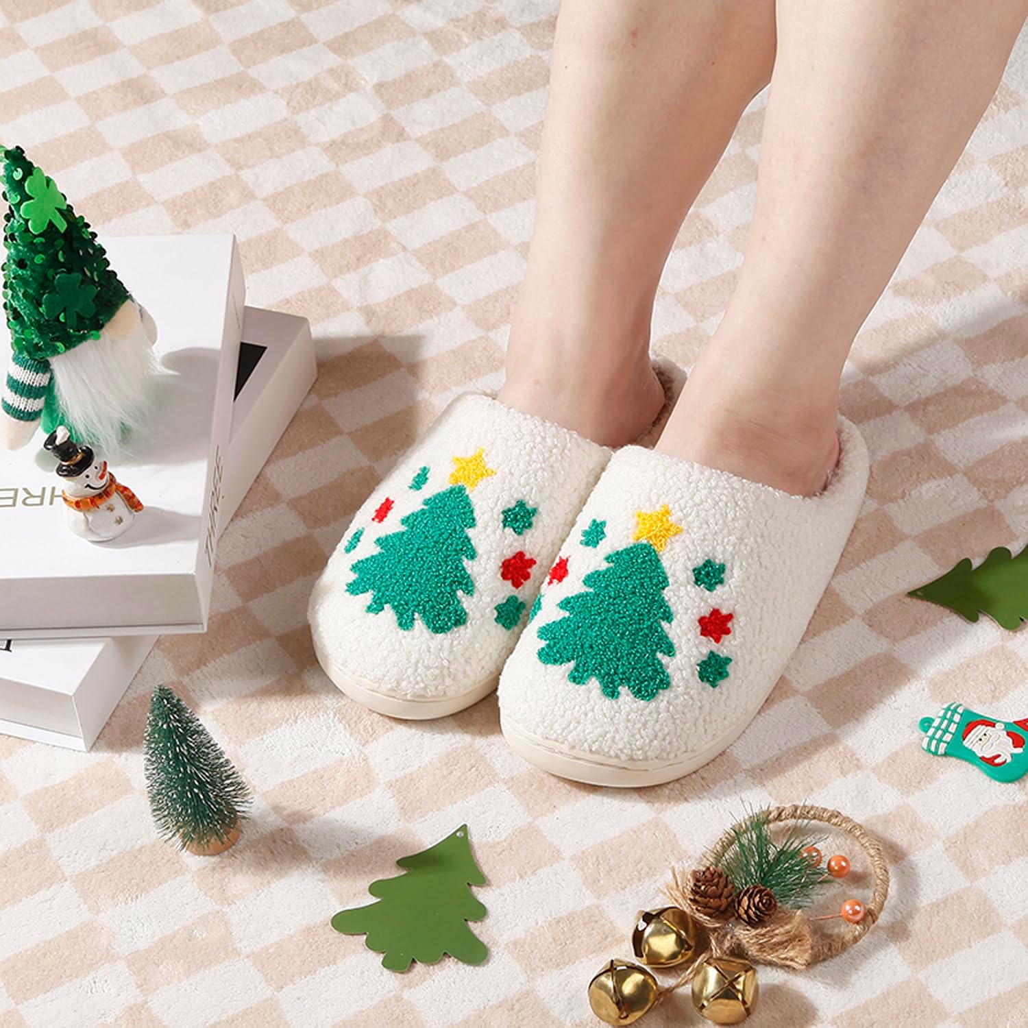 Christmas Plush Winter House Slippers Soft Warm Shoes for Women and Men