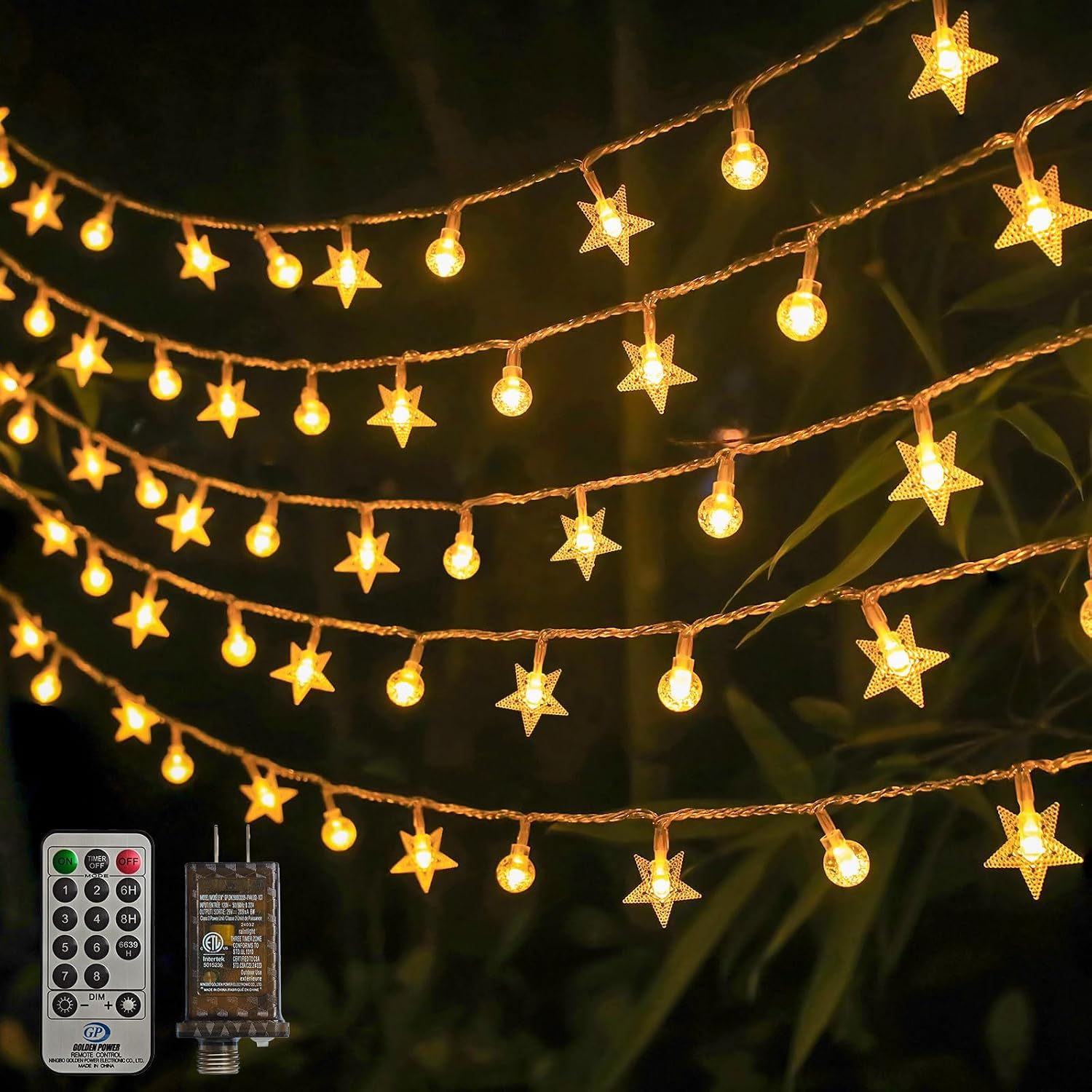 Crystal Globe and Star String Lights with Remote Timer for Indoor and Outdoor Decor