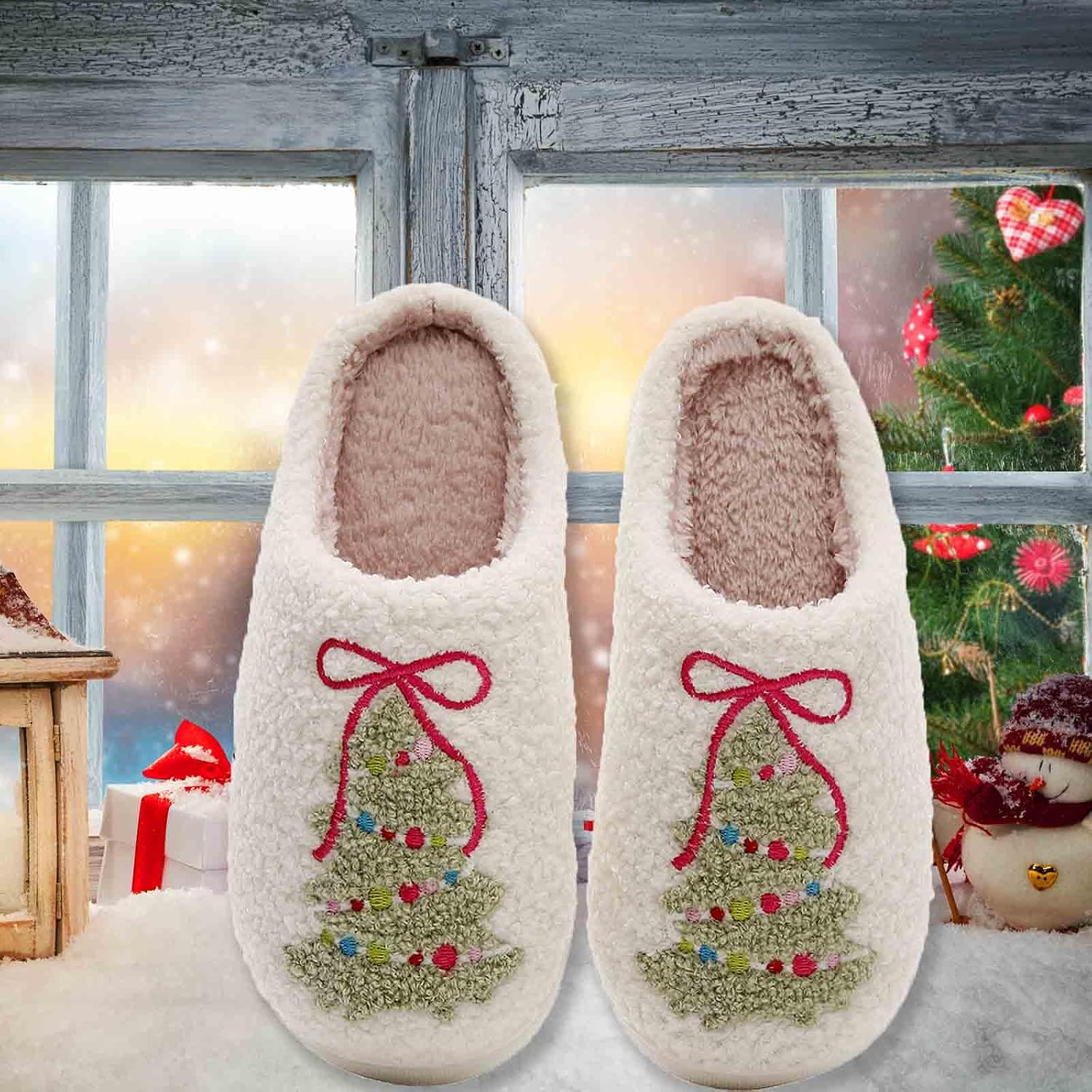 Christmas House Slippers for Women and Men Indoor Outdoor Winter Shoes