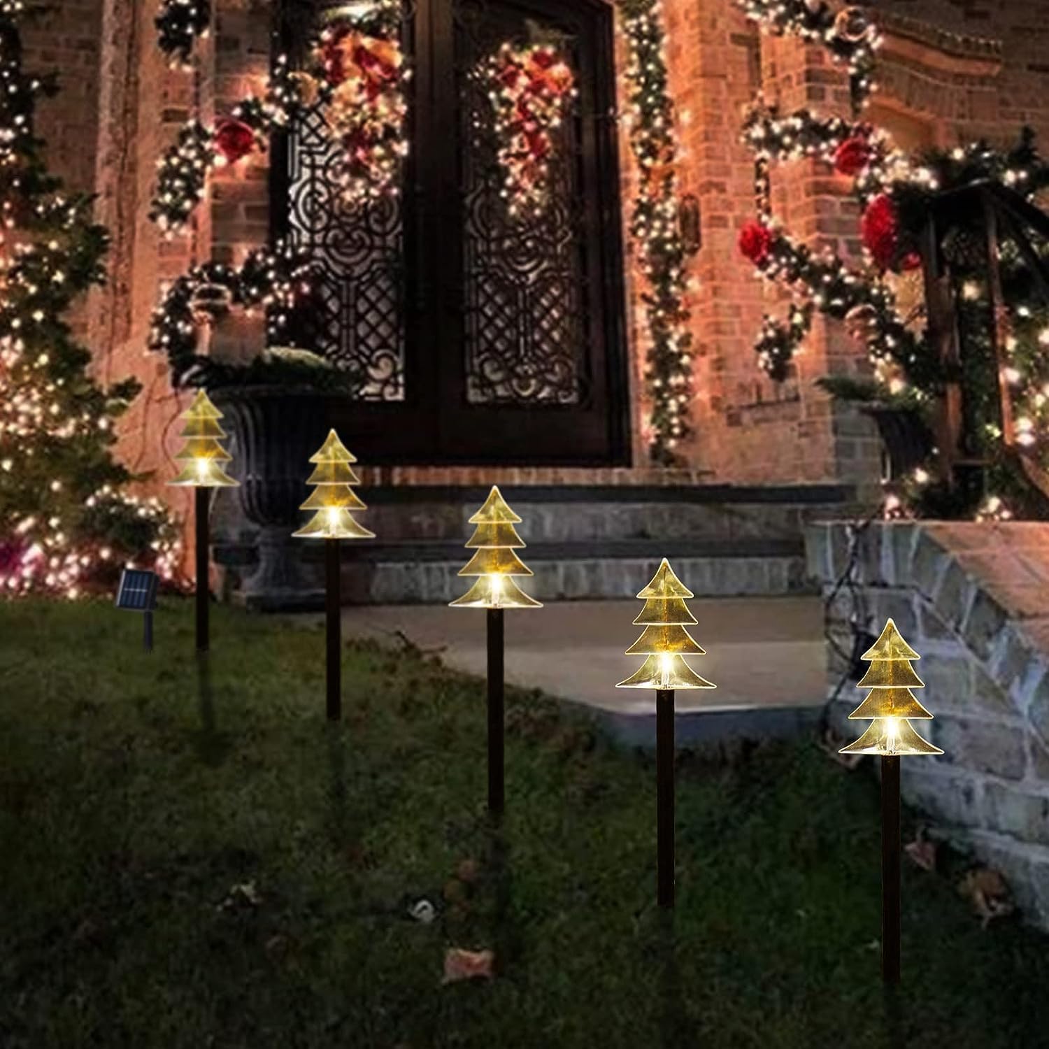 5 Piece Solar Christmas Tree Pathway Lights for Outdoor Decor