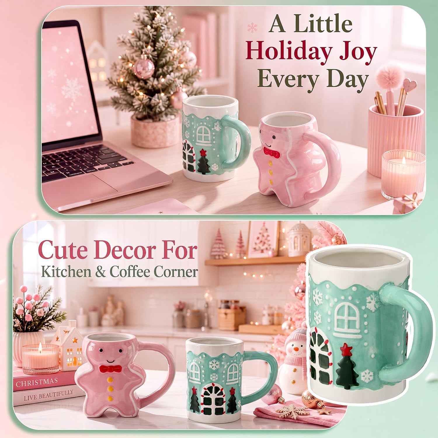 2 Pieces Gingerbread Man And House Coffee Mugs