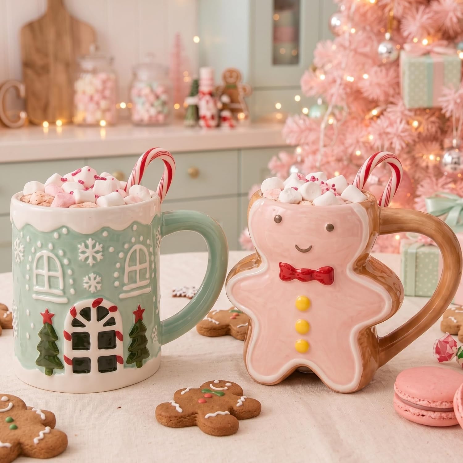 2 Pieces Gingerbread Man And House Coffee Mugs