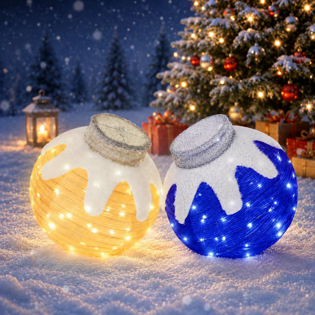 2 Piece Lighted Christmas Ball Ornaments with LED Lights for Outdoor Decor