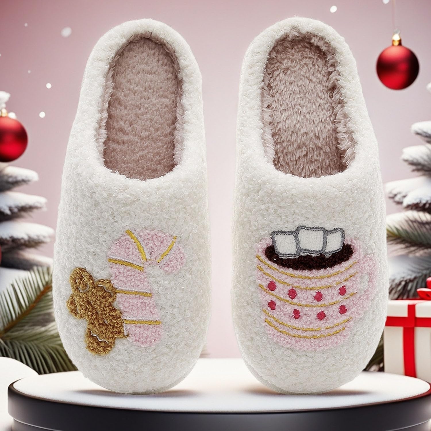 Christmas Plush House Indoor Outdoor Slippers for Women and Men
