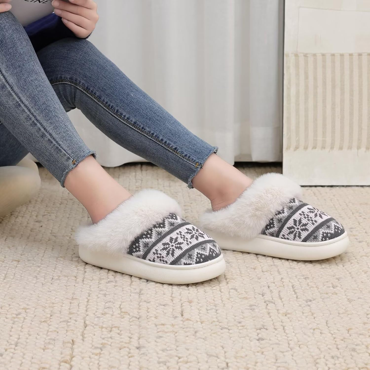 Warm Christmas House Slippers Soft Winter Shoes for Women