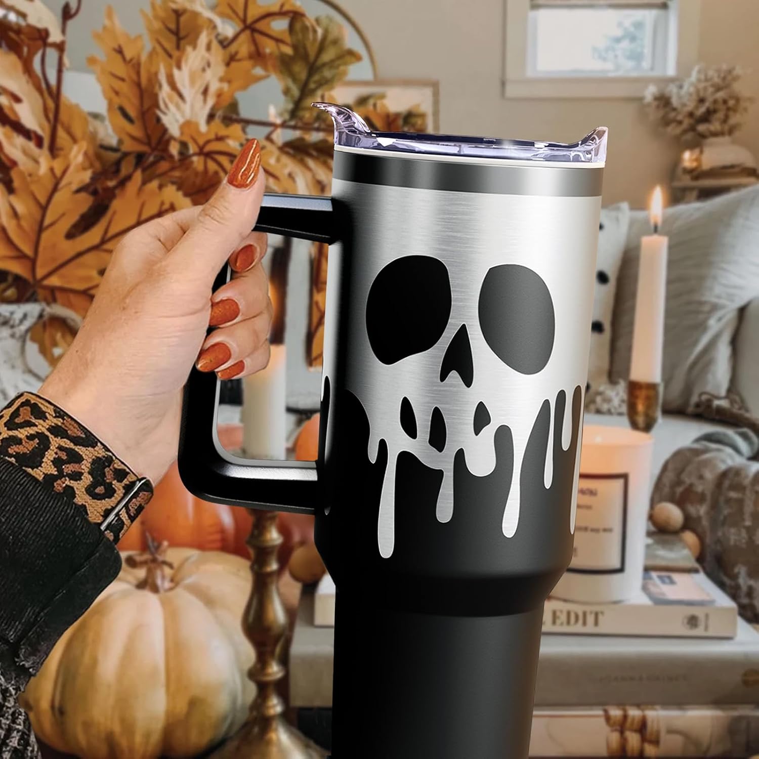 40 oz Christmas Insulated Tumbler with Handle Lid and Straw