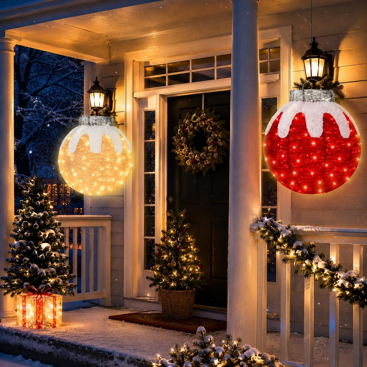 2 Piece Lighted Christmas Ball Ornaments with LED Lights for Outdoor Decor