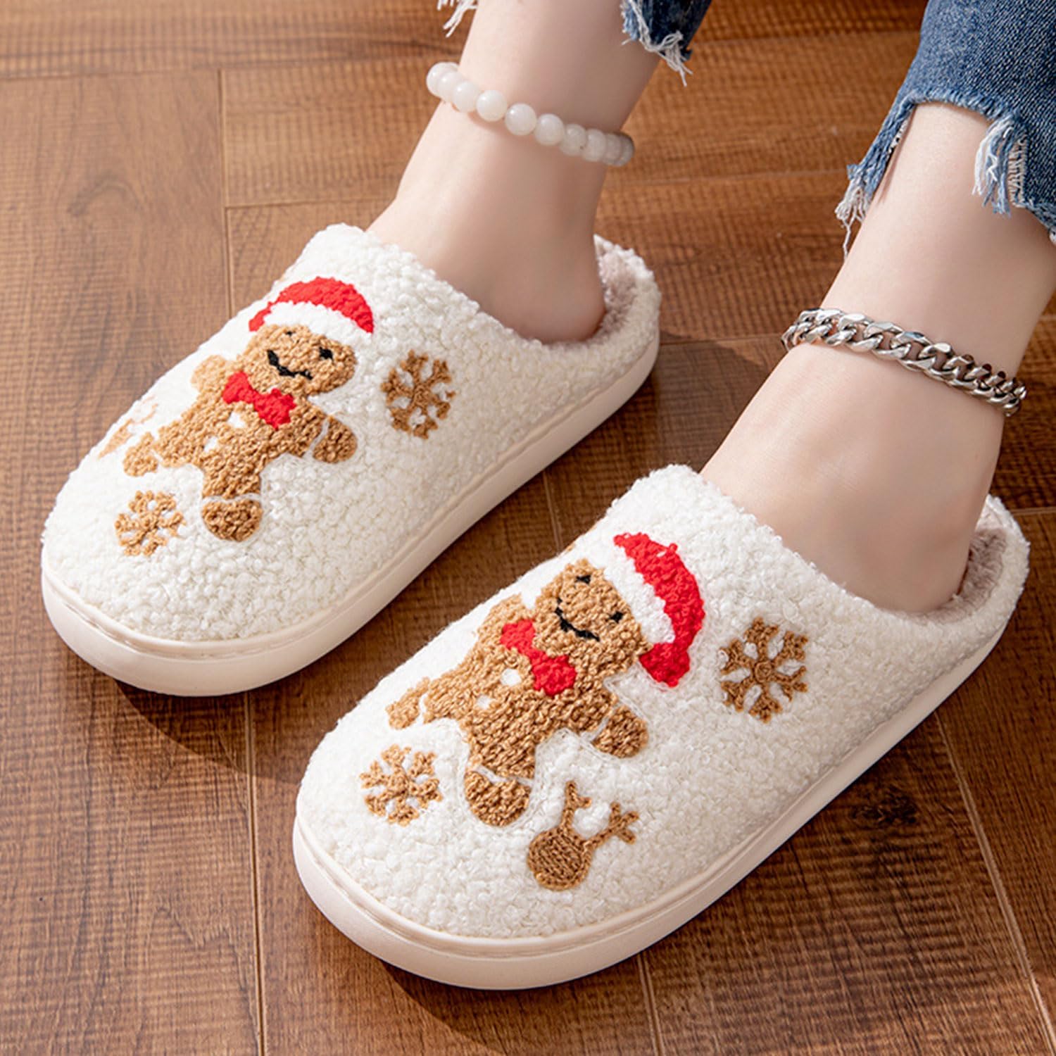 Christmas Fuzzy Warm Slip On House Slippers for Women and Men