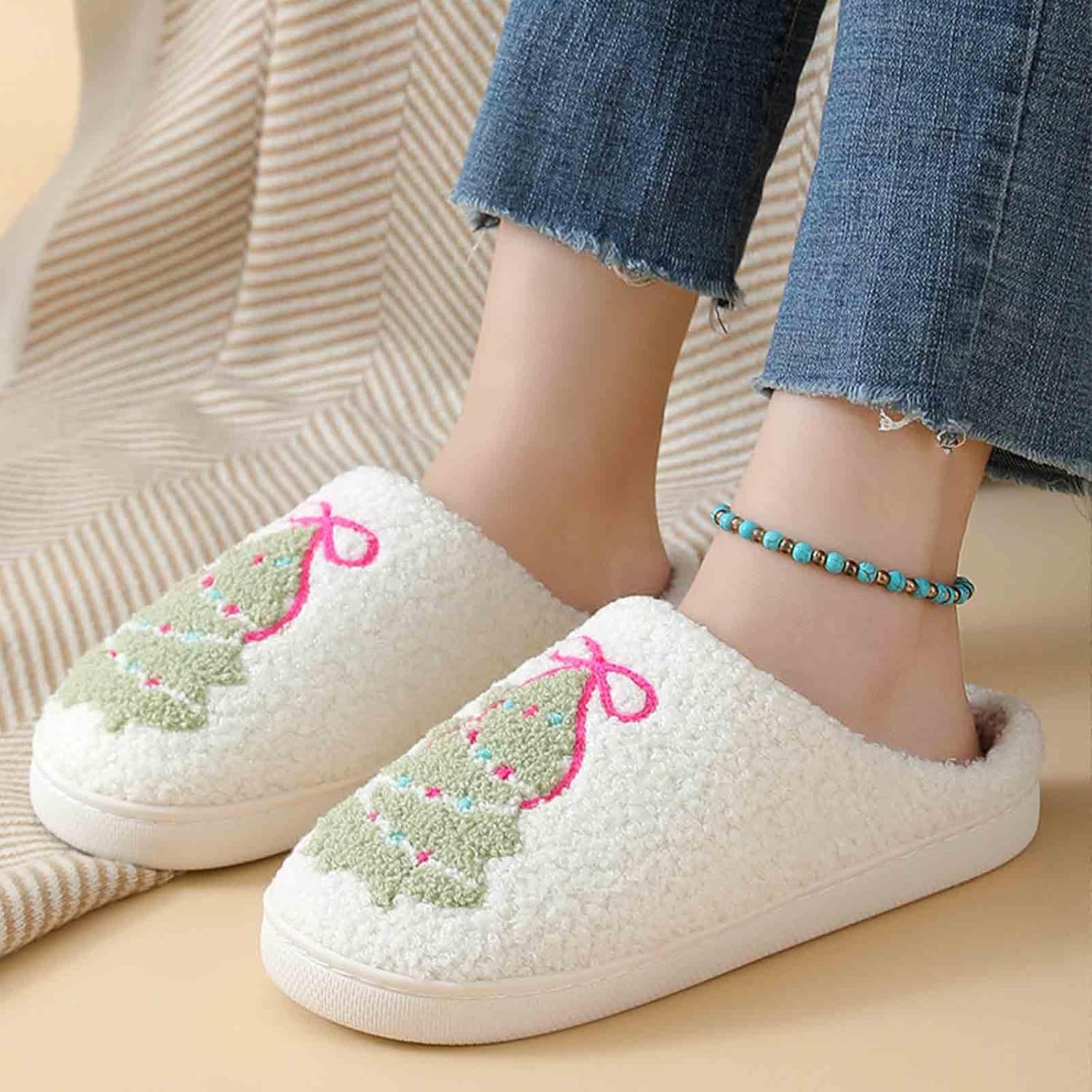 Christmas House Slippers for Women and Men Indoor Outdoor Winter Shoes