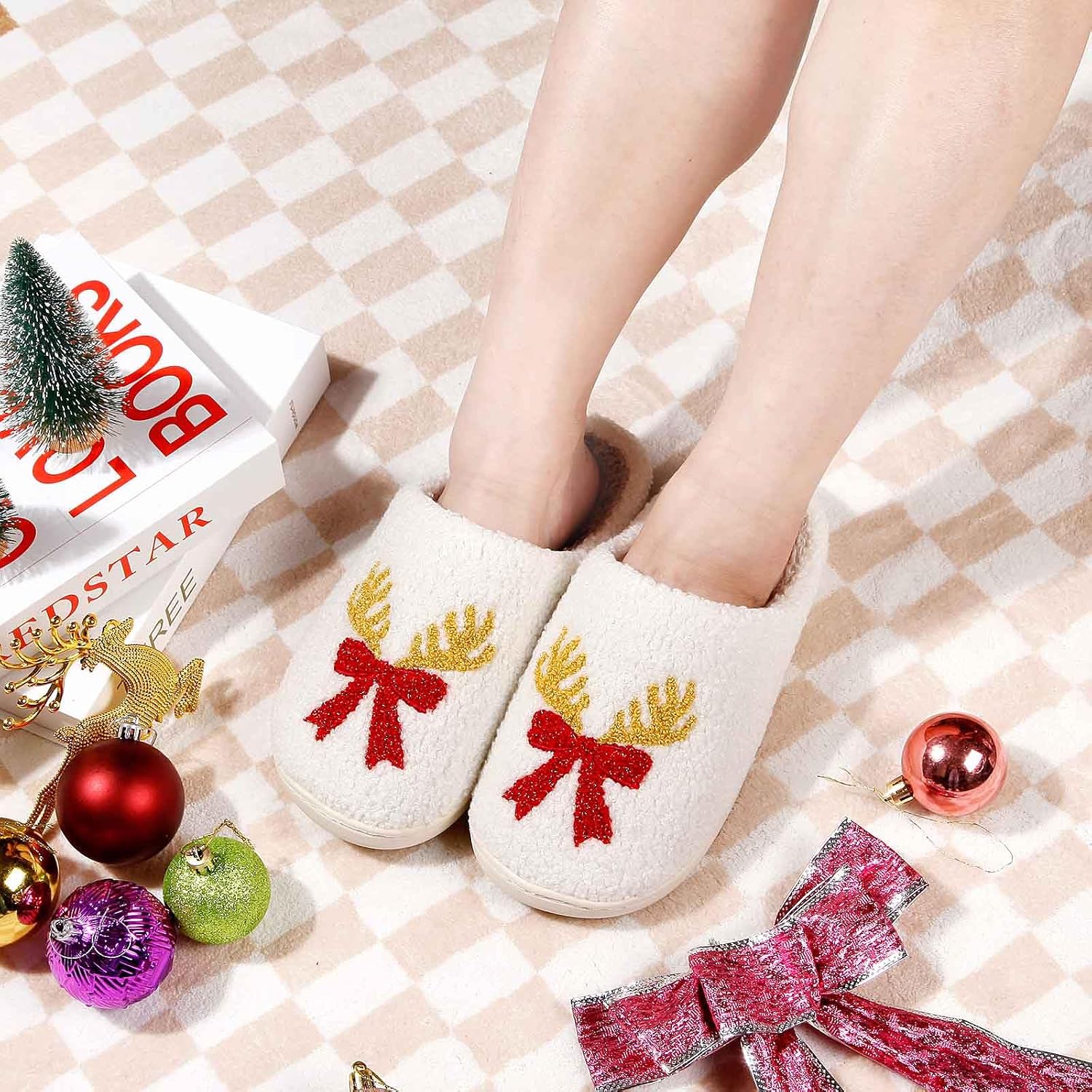 Christmas Memory Foam Winter House Slippers for Women and Men