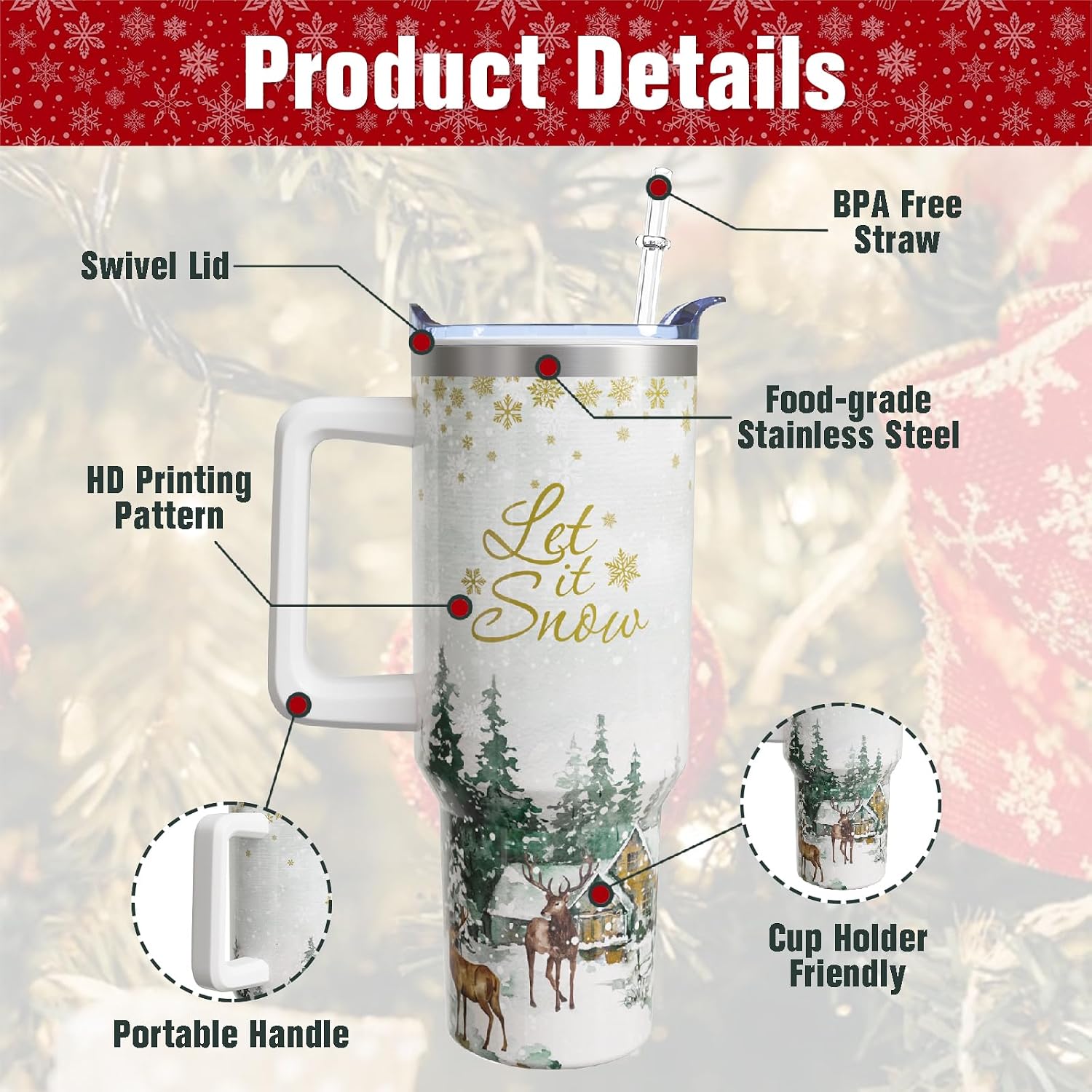 40 oz Christmas Deer Tree Stainless Steel Vacuum Insulated Travel Tumbler