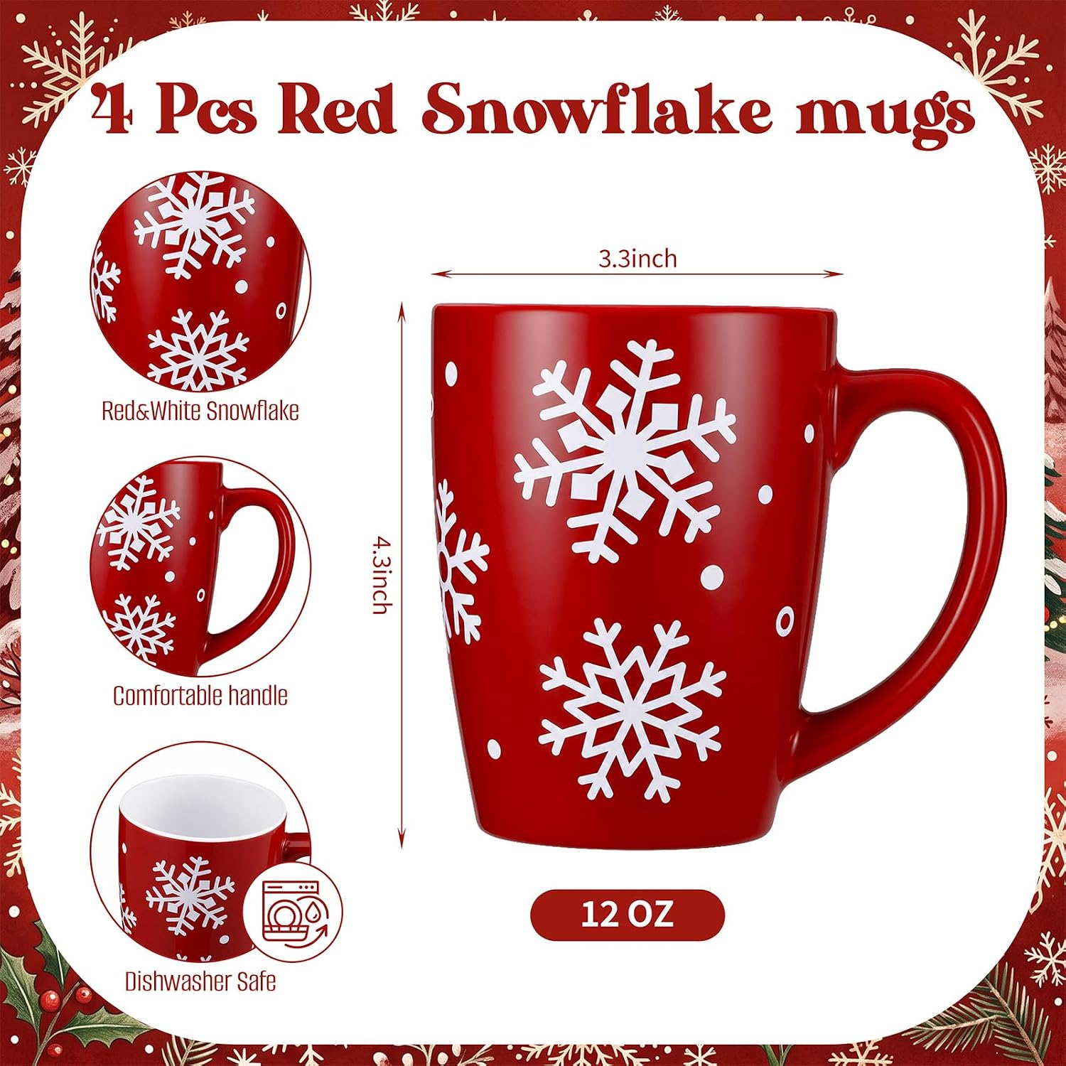 4 Pieces Snowflake Coffee Mugs For Men And Women
