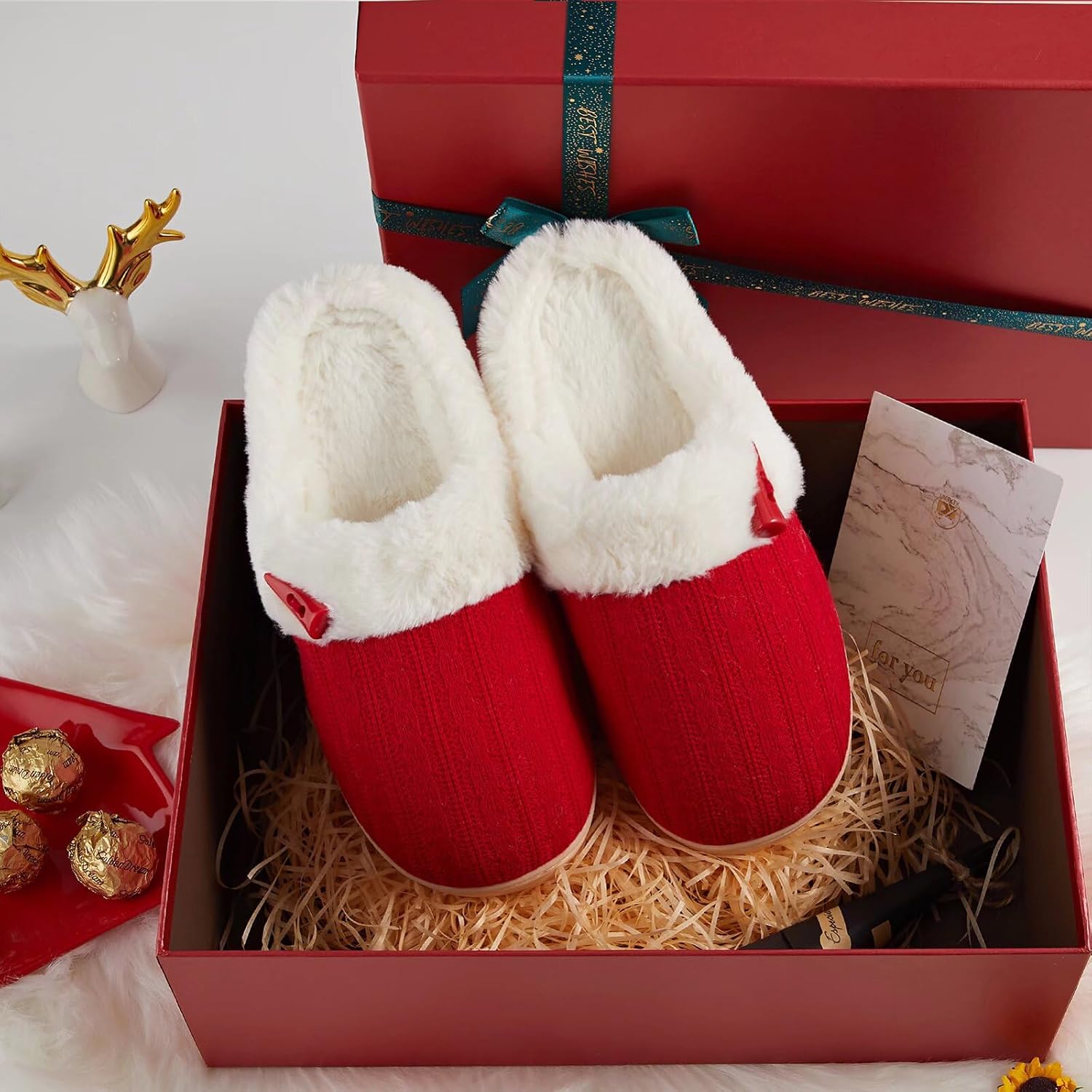 Christmas Fuzzy Plush Non Slip Indoor Slippers For Women
