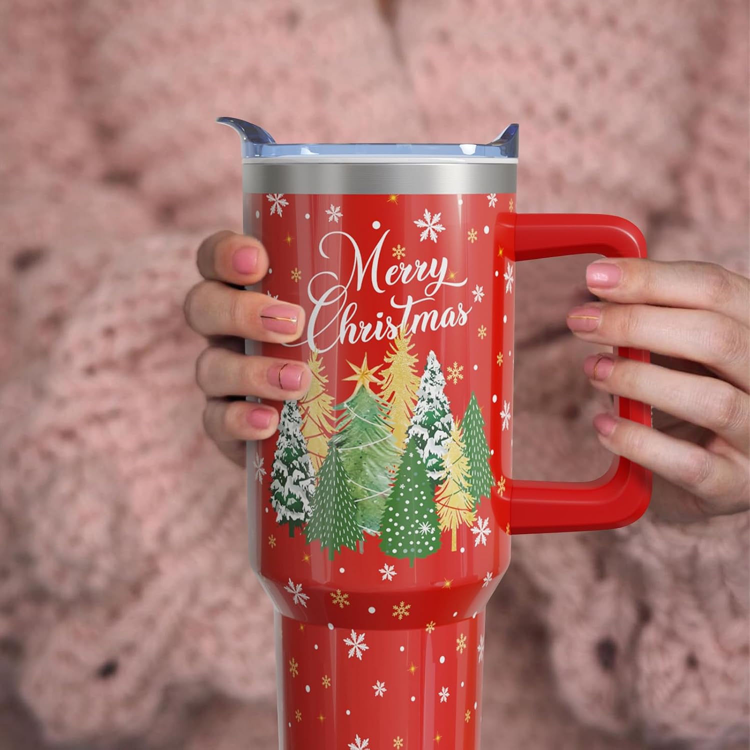 40 oz Christmas Snowman Stainless Steel Insulated Tumbler with Handle and Straw