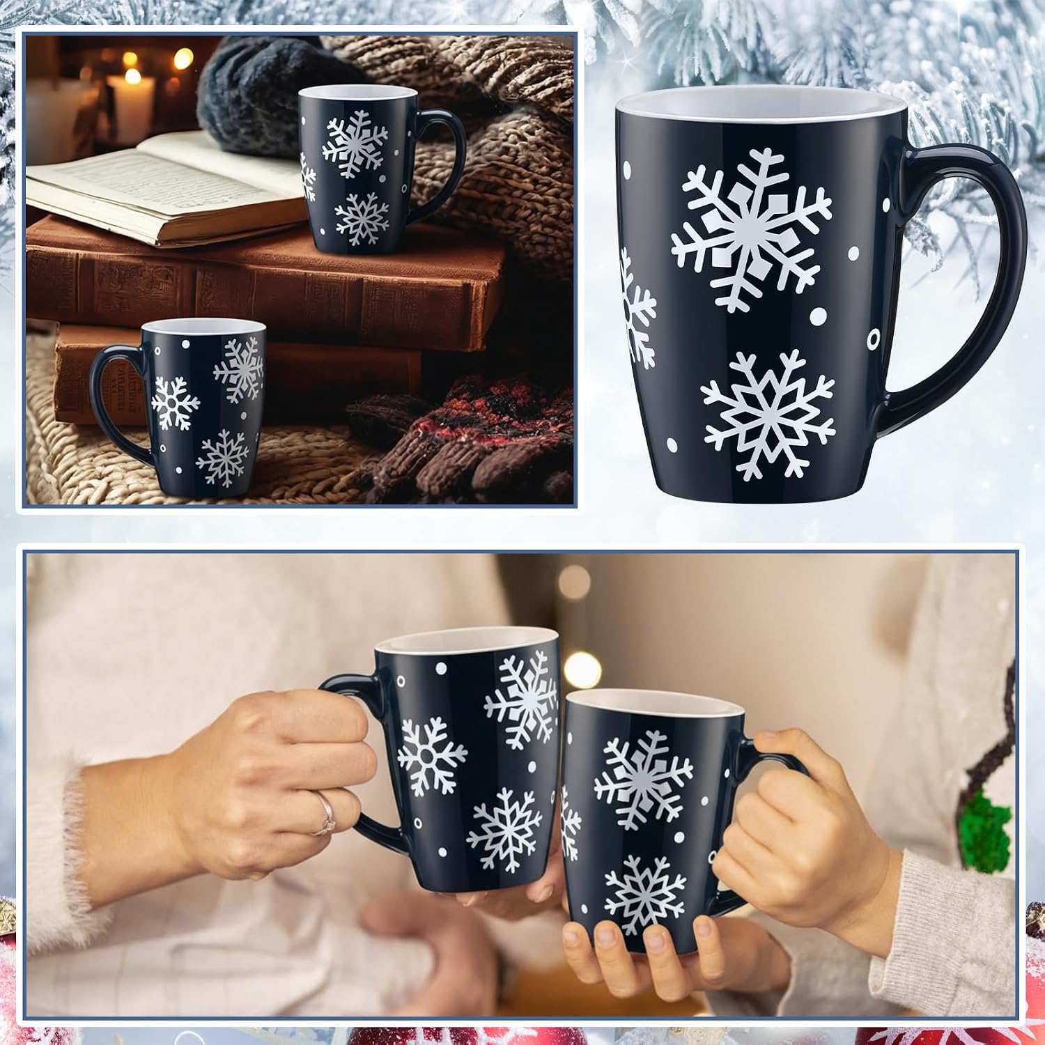 4 Pieces Snowflake Coffee Mugs For Men And Women