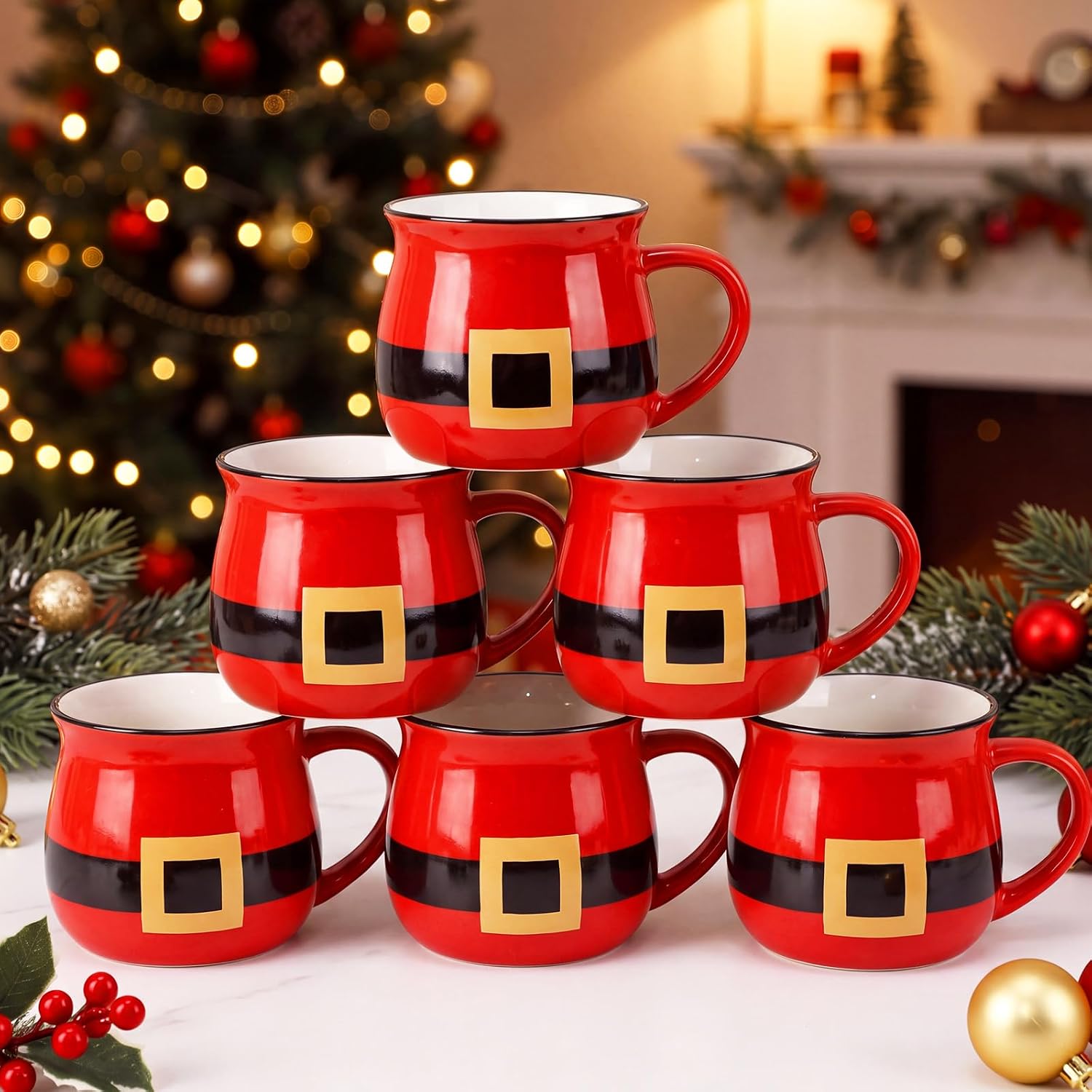 6 Pieces Christmas Themed Coffee Mugs With Handle