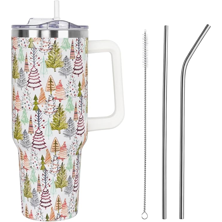 40 oz Christmas Tree Tumbler with Lid and Straw