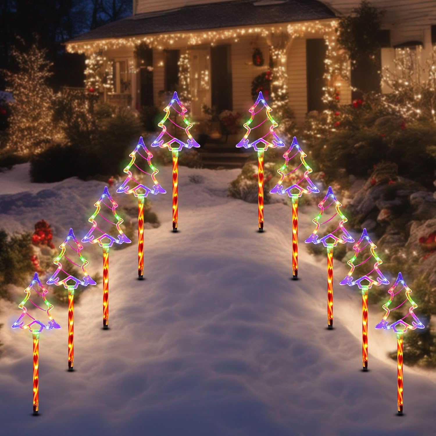 Solar Christmas Tree Pathway Lights for Outdoor Decorations