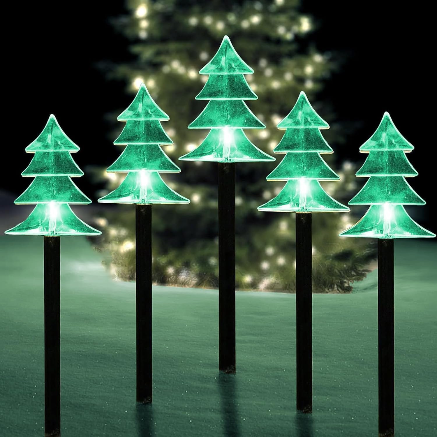 5 Piece Solar Christmas Tree Pathway Lights for Outdoor Decor