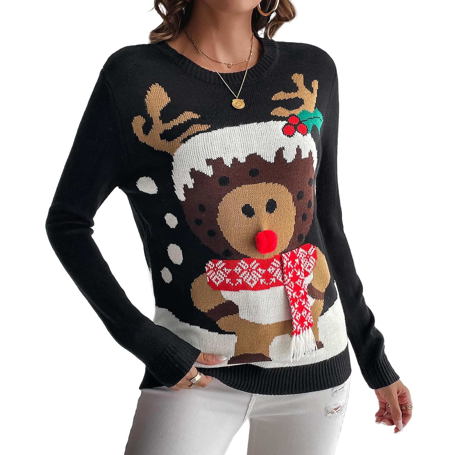 Casual Novelty Printed Christmas Pullover Sweater For Women