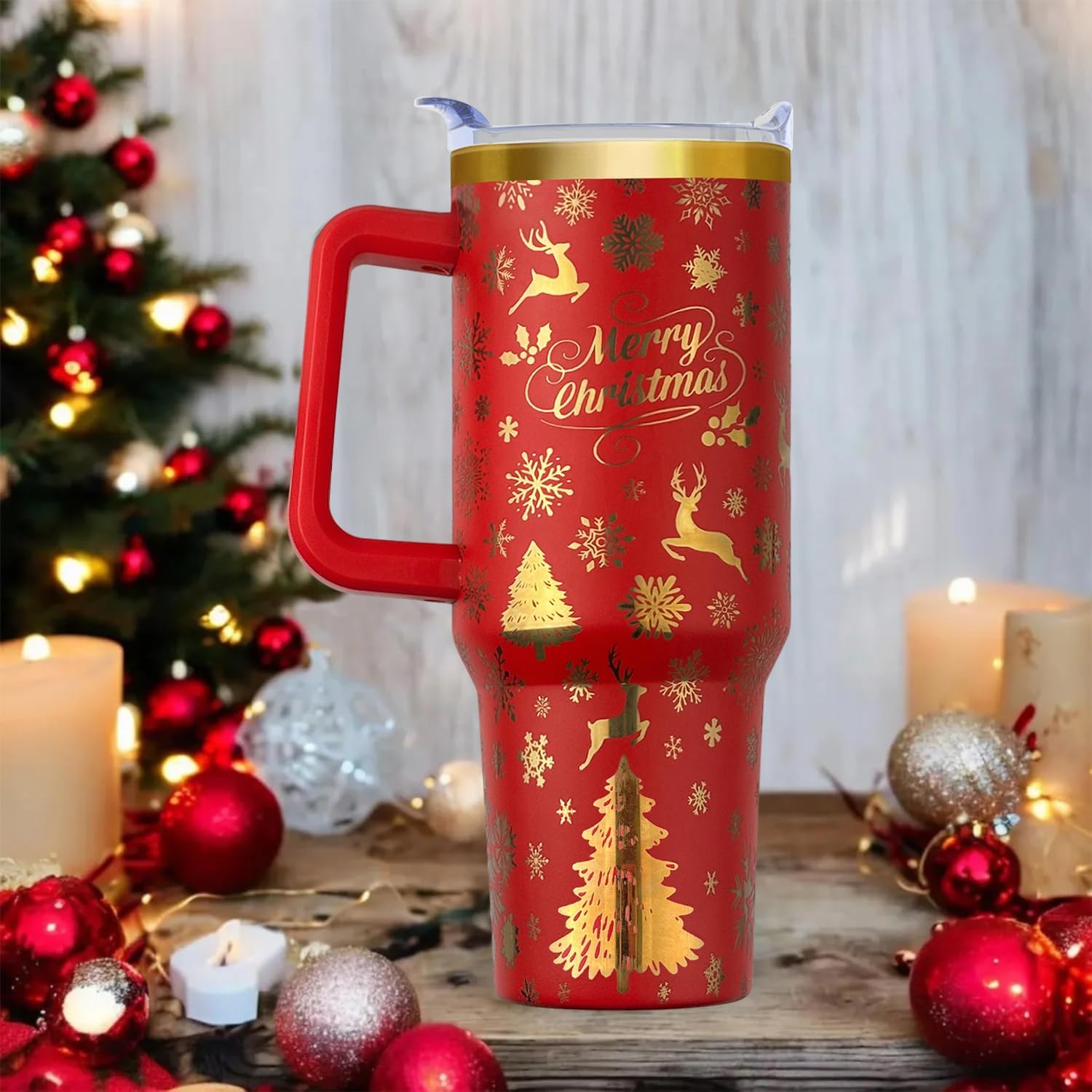 40 oz Christmas Snowflake Reindeer Stainless Steel Insulated Travel Tumbler