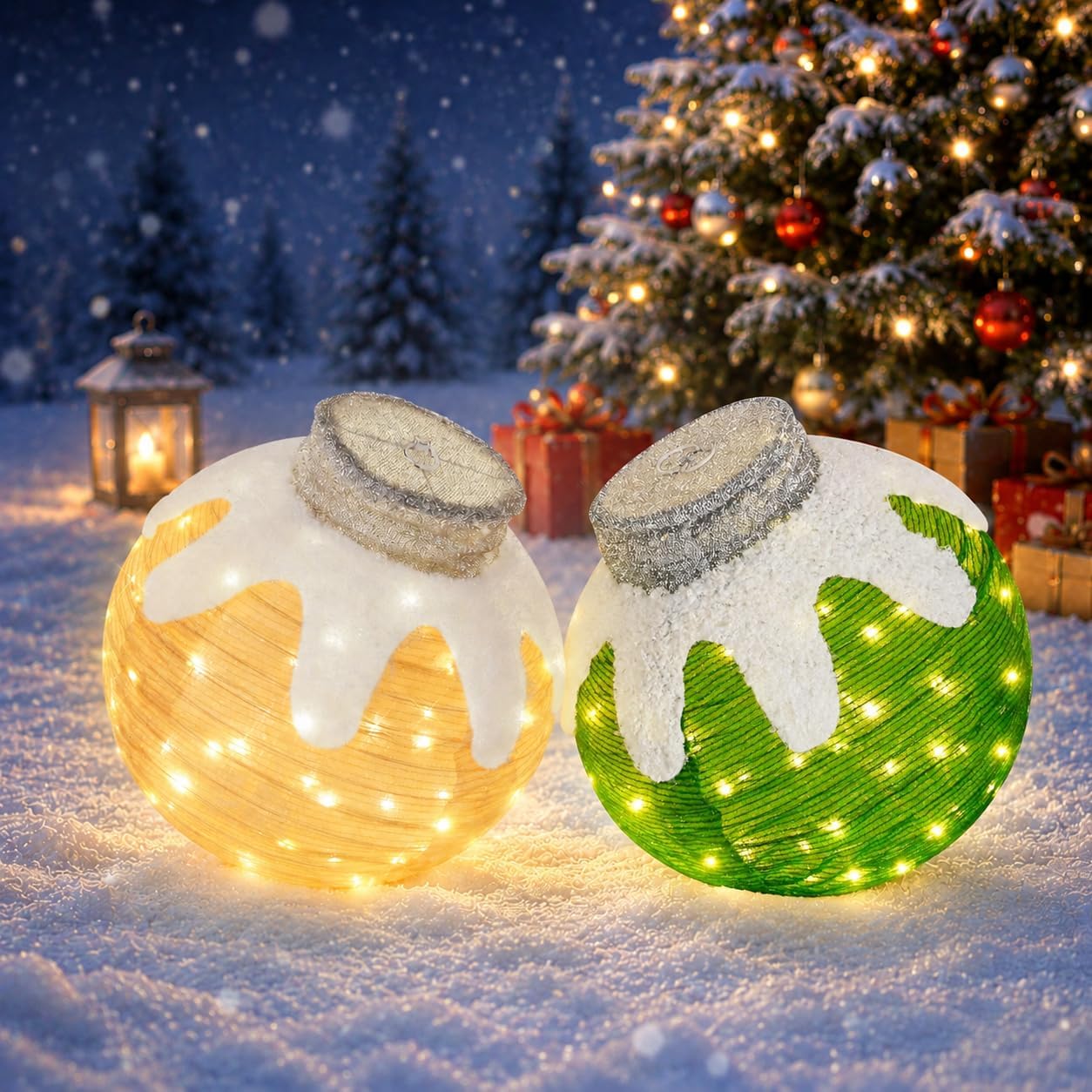 2 Piece Lighted Christmas Ball Ornaments with LED Lights for Outdoor Decor