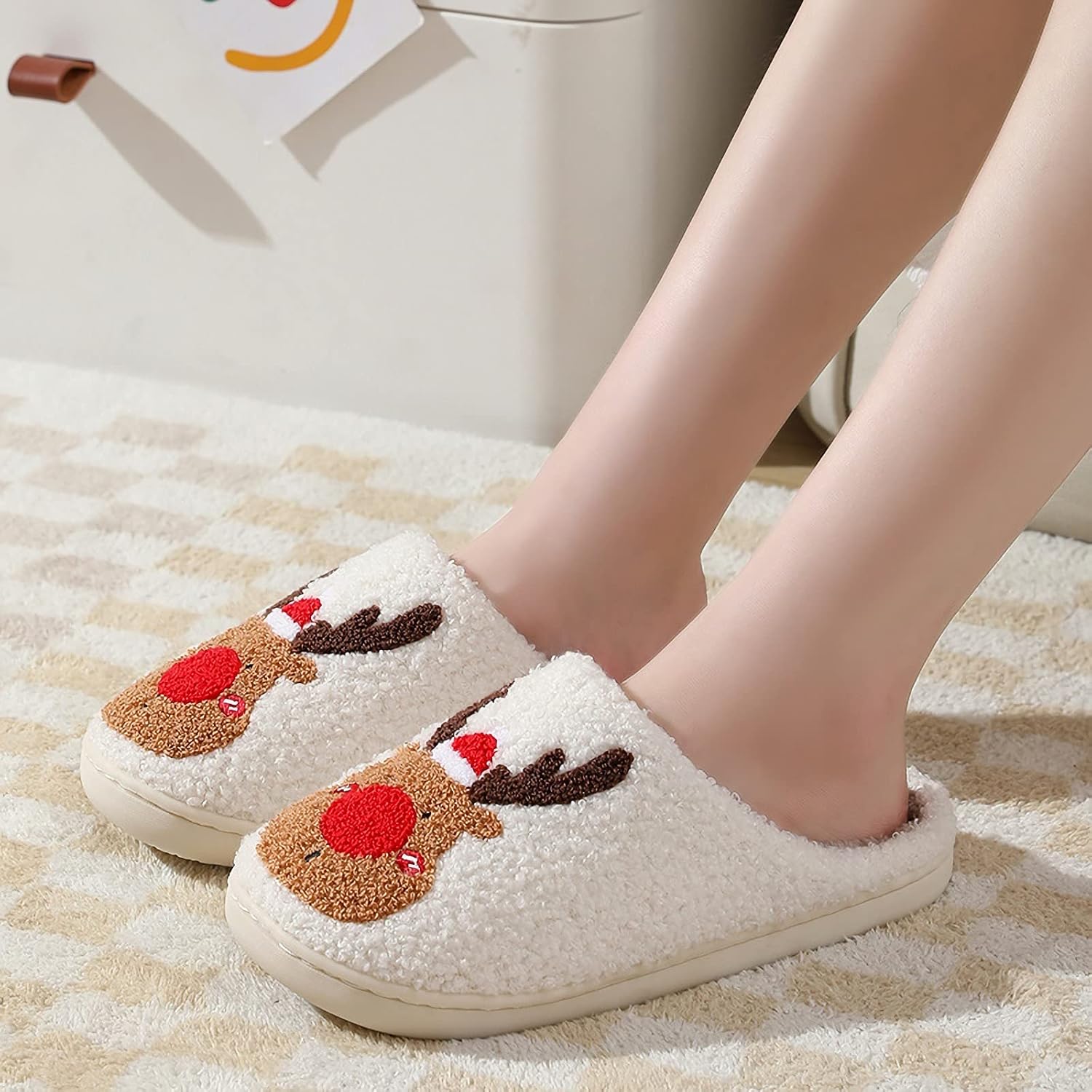 Christmas Fuzzy House Slippers Indoor Outdoor for Women and Men