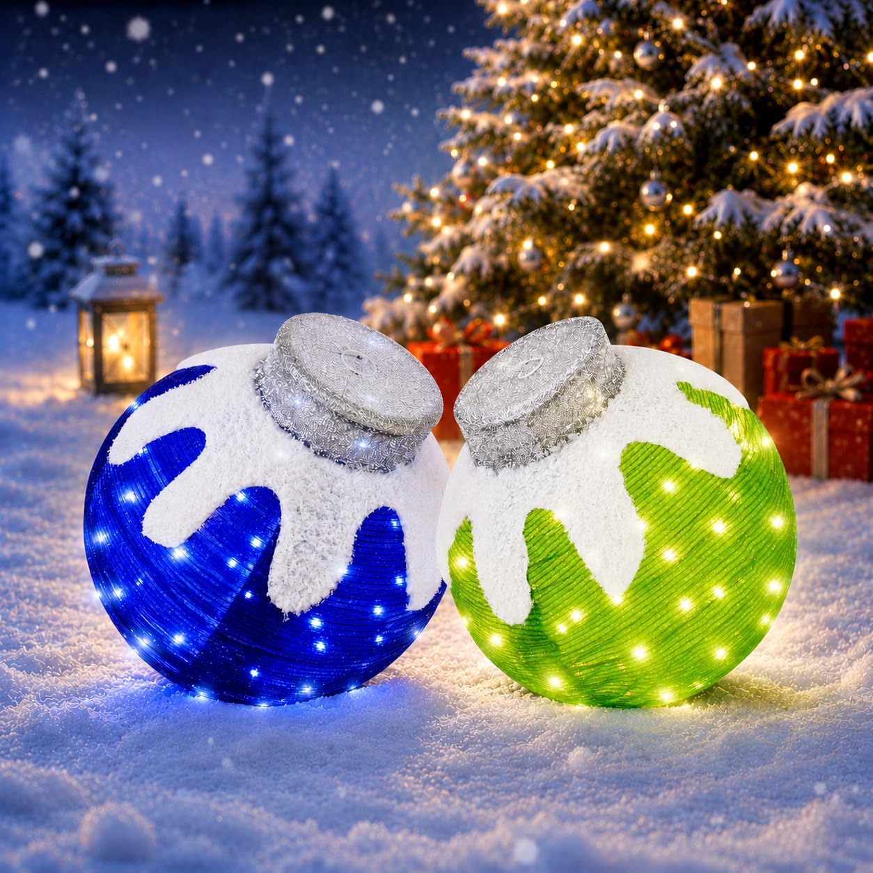 2 Piece Lighted Christmas Ball Ornaments with LED Lights for Outdoor Decor
