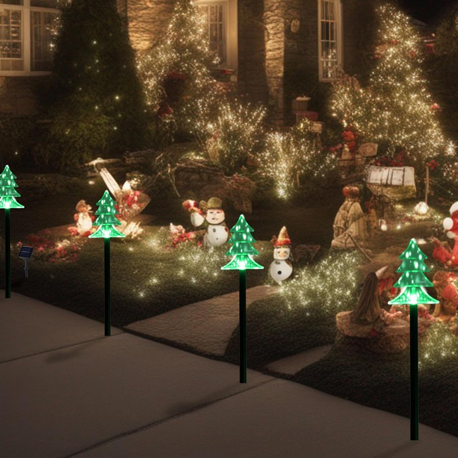 5 Piece Solar Christmas Tree Pathway Lights for Outdoor Decor
